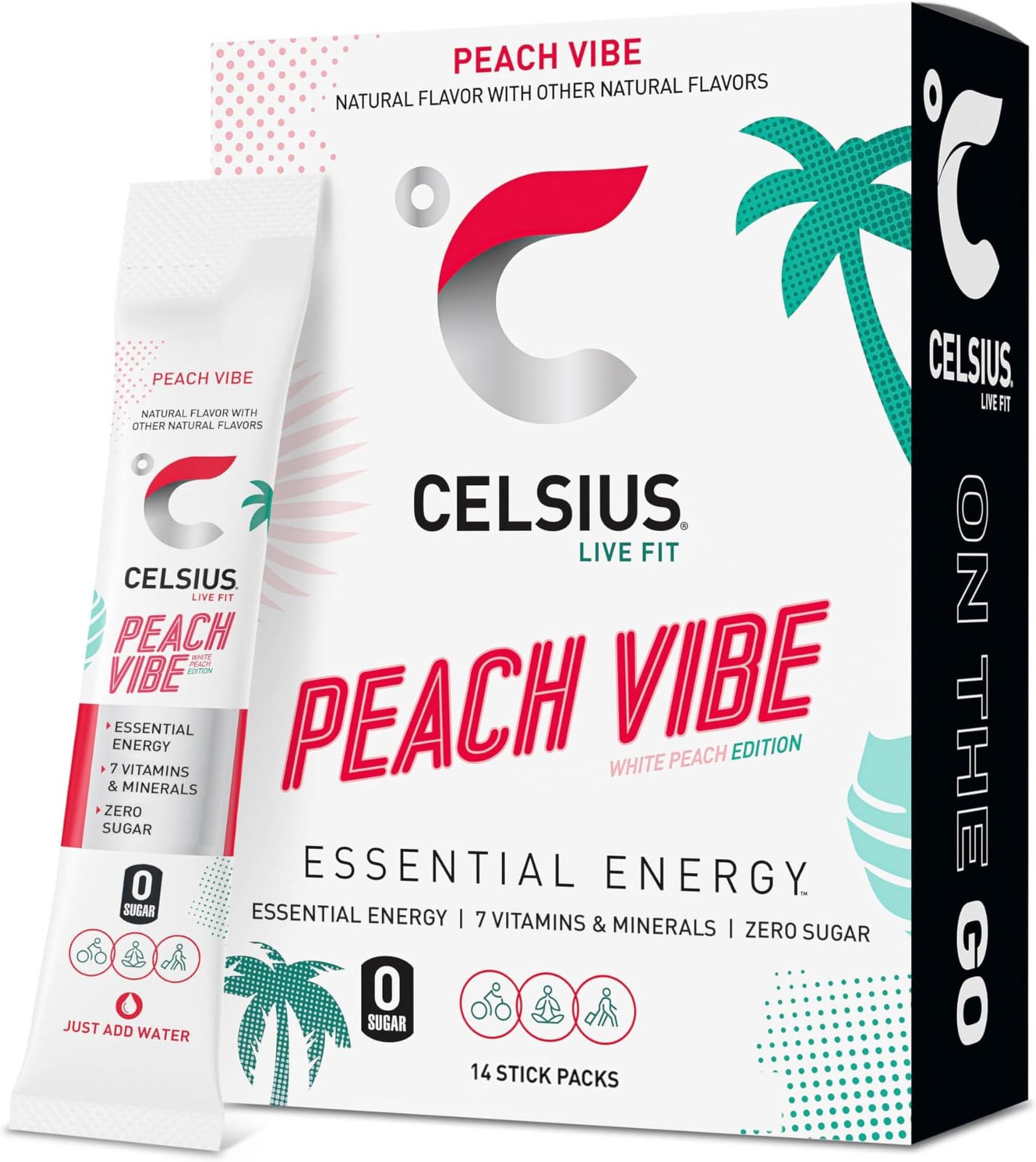 Sugar free energy drink mix 14 sticks 200mg caffeine 7 vitamins peach Sugar free energy drink mix 14 sticks 200mg caffeine 7 vitamins peach