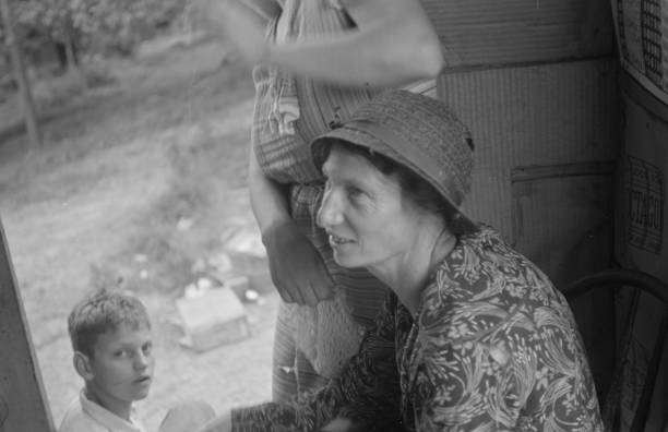 Farm woman in conversation with relief investigator West Virginia Old Photo