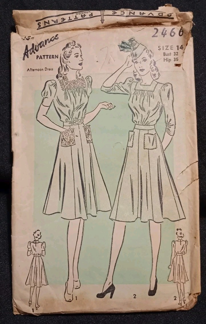 Vintage 1940s Advance Pattern Woman\'s Afternoon Dress #2466 Size 14 Complete