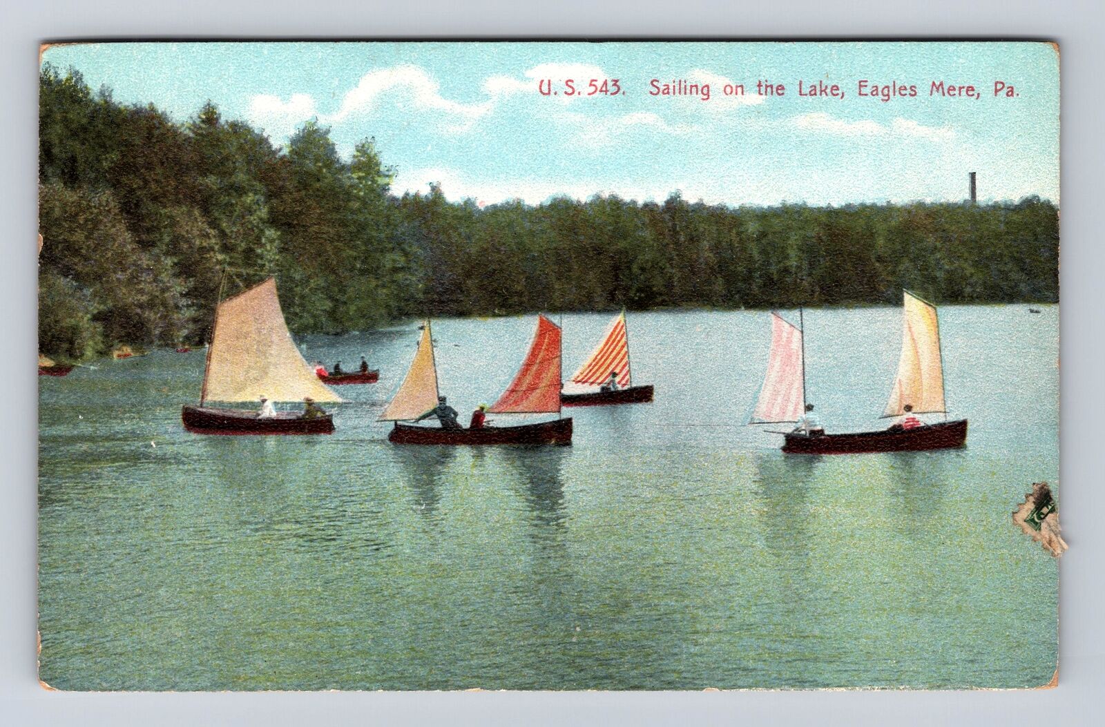 Eagles Mere PA-Pennsylvania, Sailing on Lake, Antique Vintage Souvenir Postcard