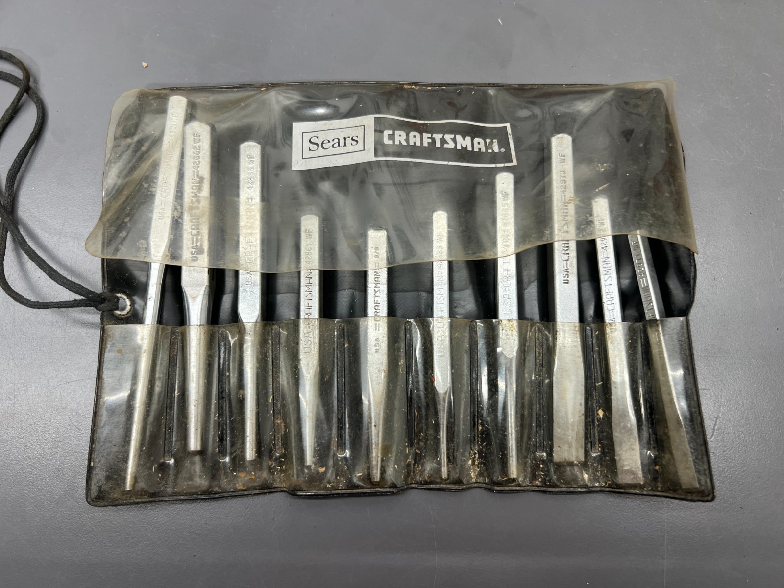 (P) VINTAGE CRAFTSMAN 43032 10pc PUNCH CHISEL SET w ROLL UP POUCH VGC USA