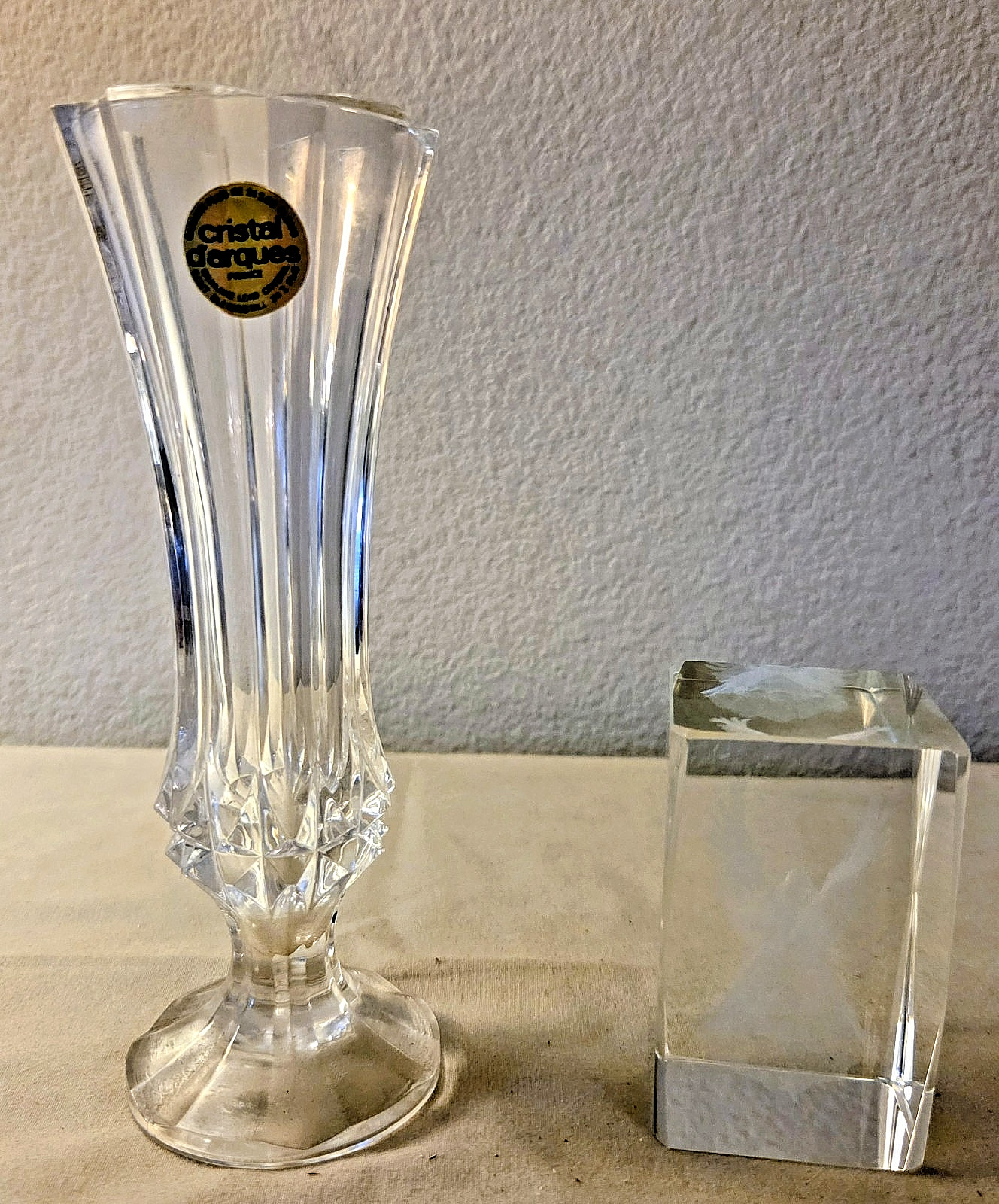2 Piece Crystal Set: Bud Vase And Angel Etched Paperweight 2 Piece Crystal Set: Bud Vase And Angel Etched Paperweight