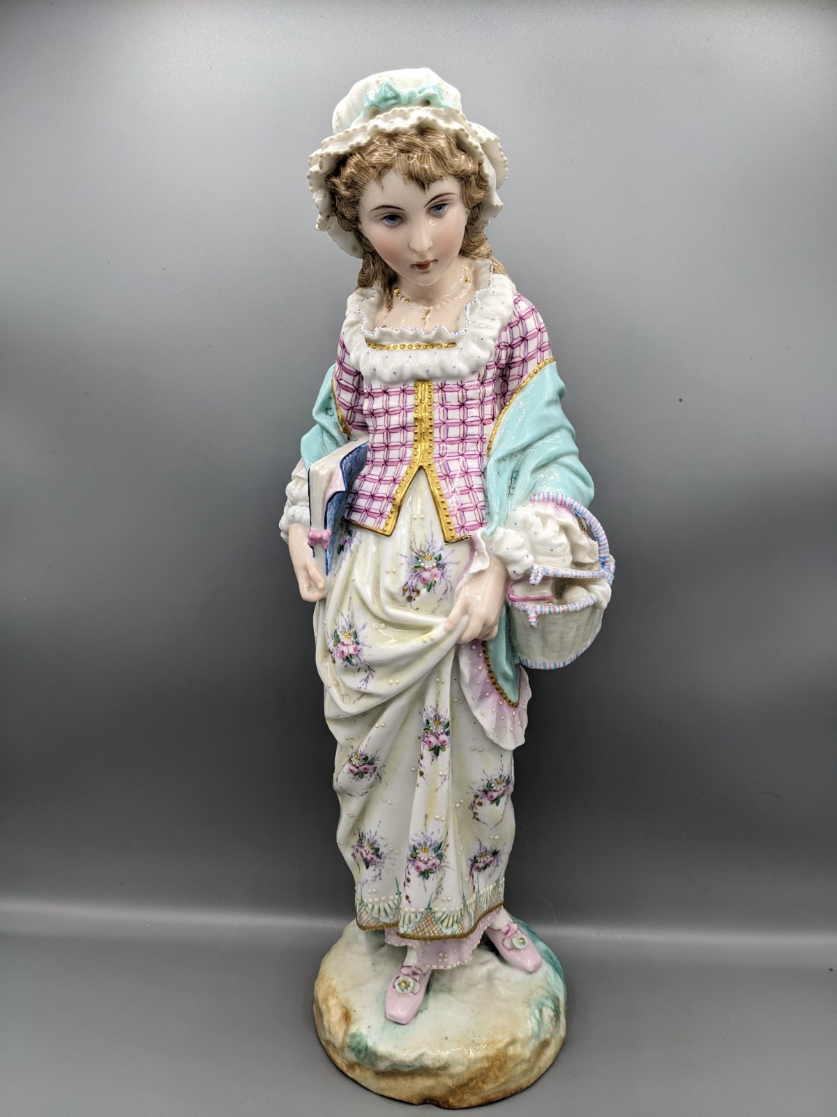 1800s Paris French Vion&Baury Girl with Book Porcelain Figurine 15.5\