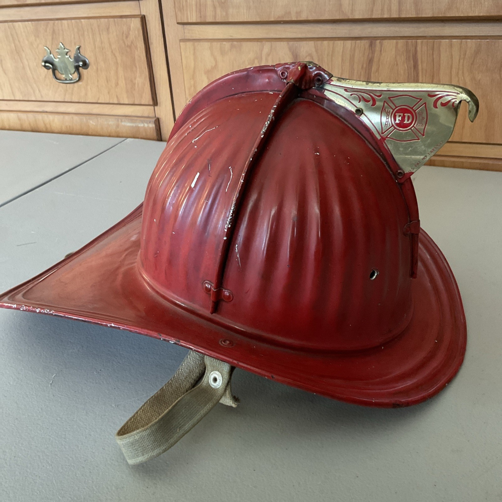 VINTAGE Antique Cairns Metal Fire Firefighter Red Helmet With Liner