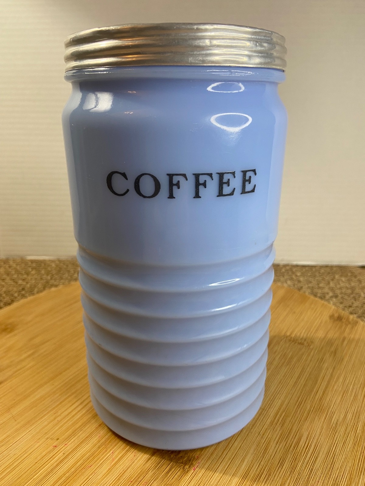 Vintage Jeannette Delphite Blue Milk Glass Coffee Beehive Canister Jar w/Lid Vintage Jeannette Delphite Blue Milk Glass Coffee Beehive Canister Jar w/Lid