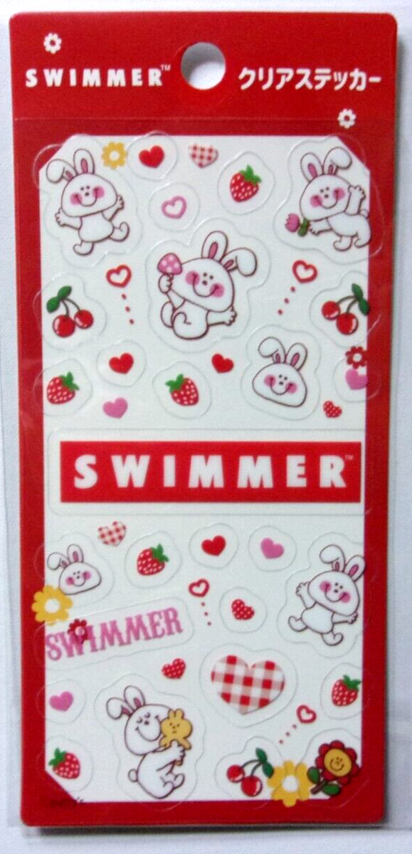 SWIMMER Rabbit Strawberry Cherry Clear PVC Sticker Sheet Japan