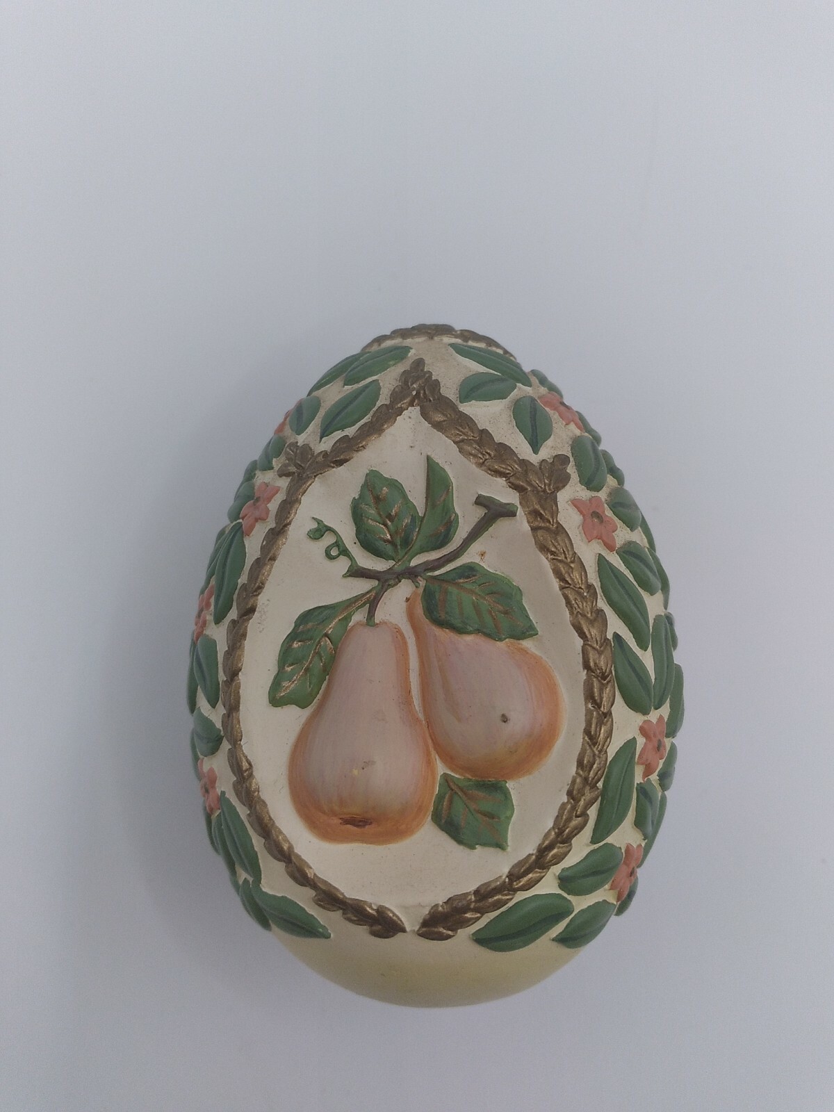 Vintage Resin Easter Egg Flowers Pears Spring