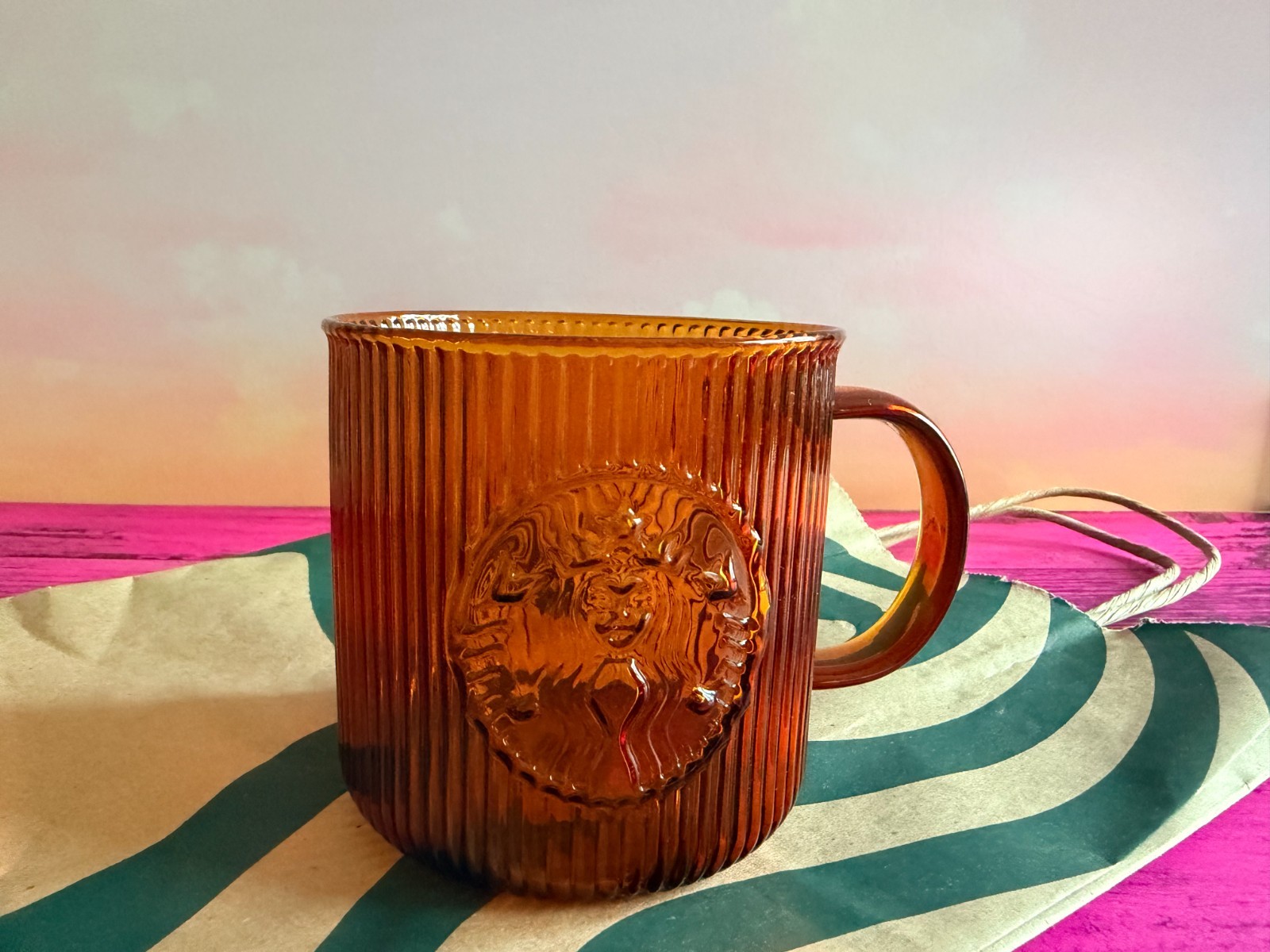 BN Starbucks Ribbed Brown Amber 16oz Coffee Tea Mug New