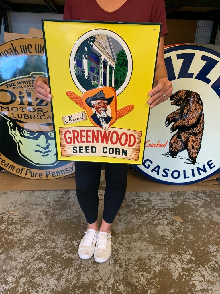 Antique Vintage Style Metal Sign Greenwood Seed Corn Made in USA