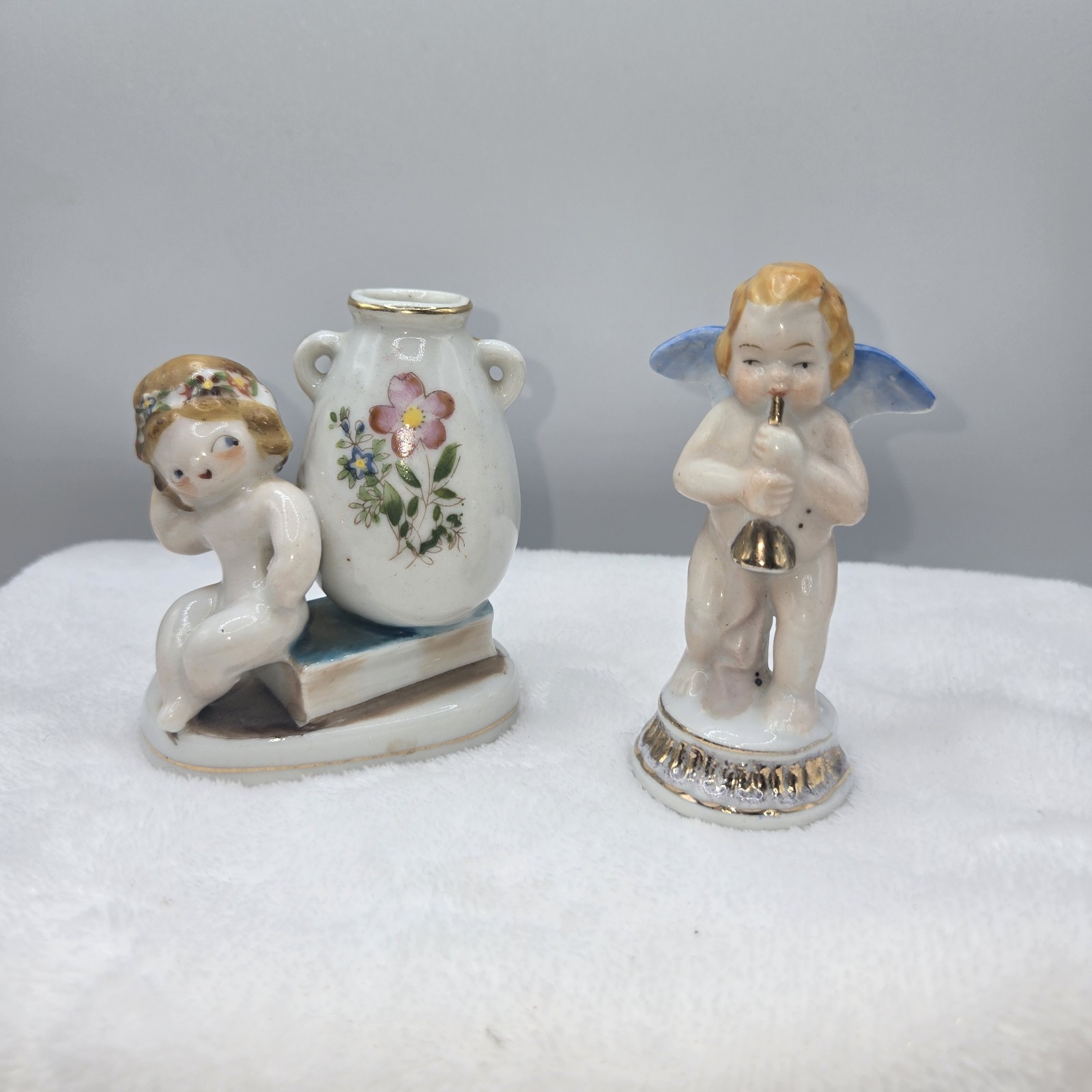 Vintage Mini Porcelain Cherub Angel Figurine & MOCCO Occupied Japan Vase Cherub