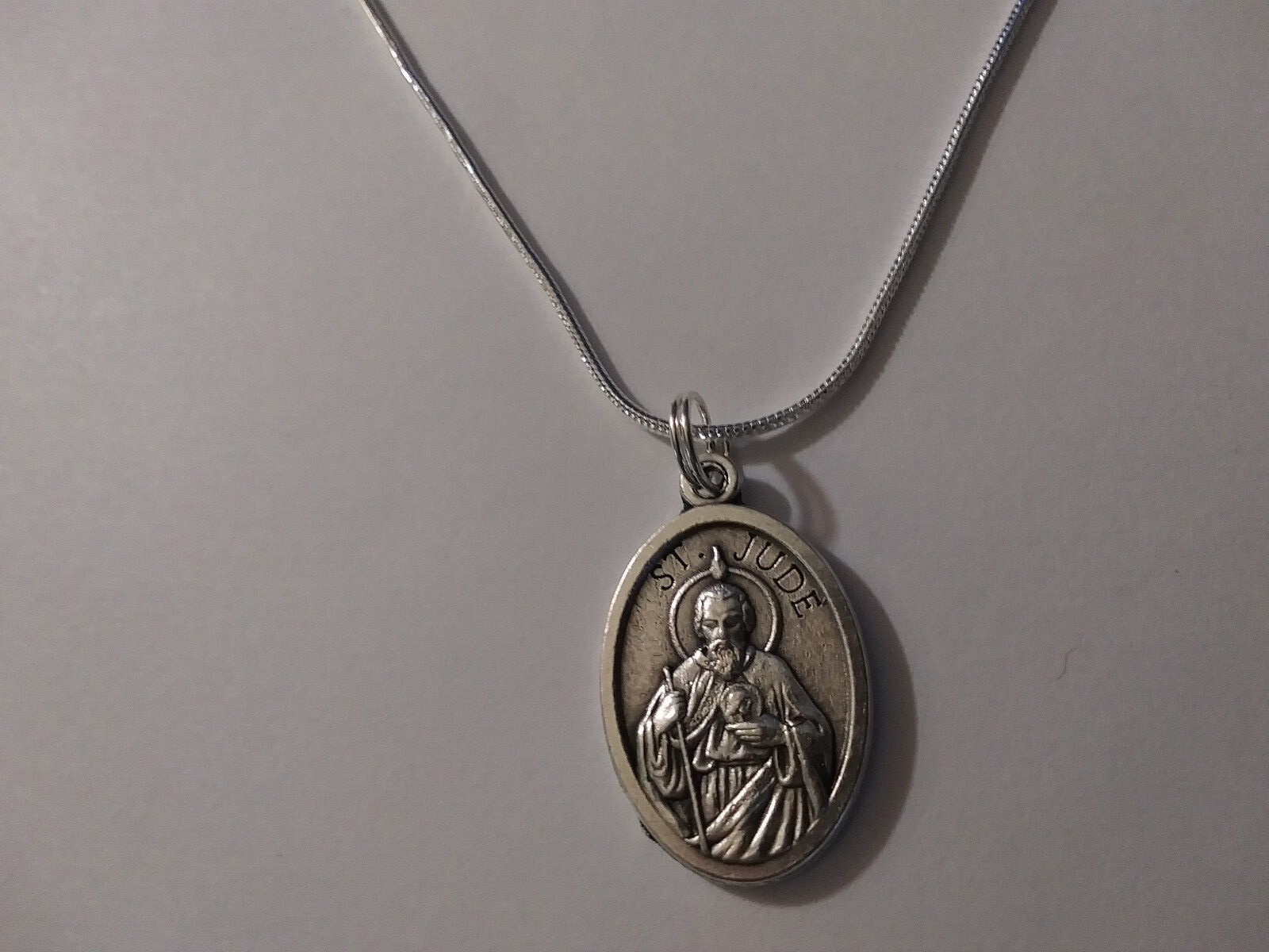 St Jude Medal Pendant 925 Sterling silver snake chain Necklace+ prayer card