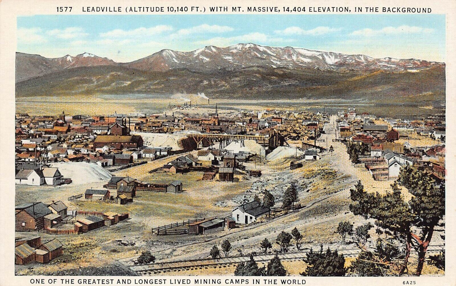 Leadville Colorado Downtown Main Street Railroad Train Aerial Vtg Postcard A31