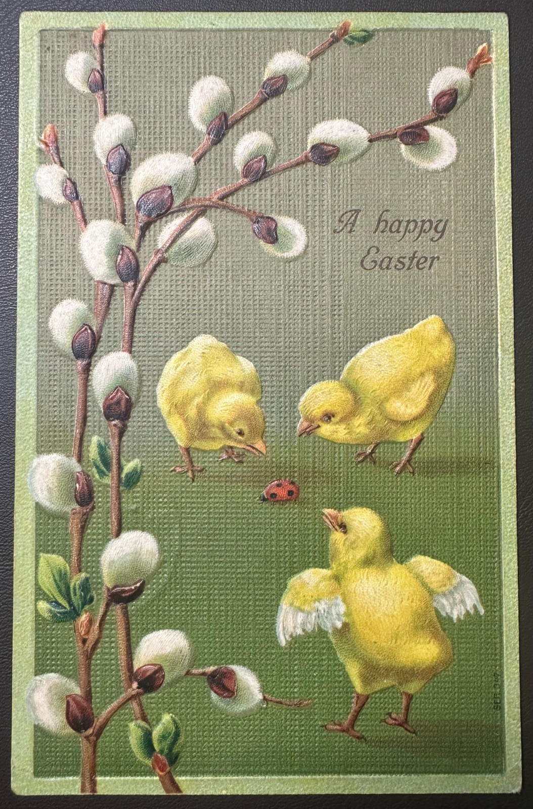 1909 Posted Easter Postcard - Chicks Pussy Willow Embossed Germany Antique