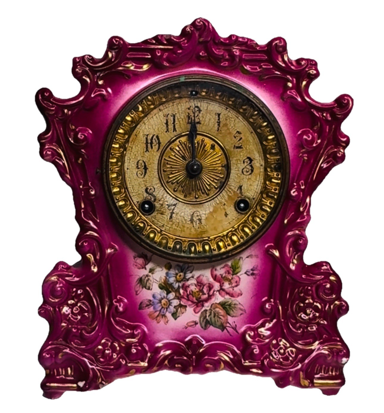 Antique 1800s Ansonia Porcelain Mantle Clock Fully Serviced Key And Pendulum