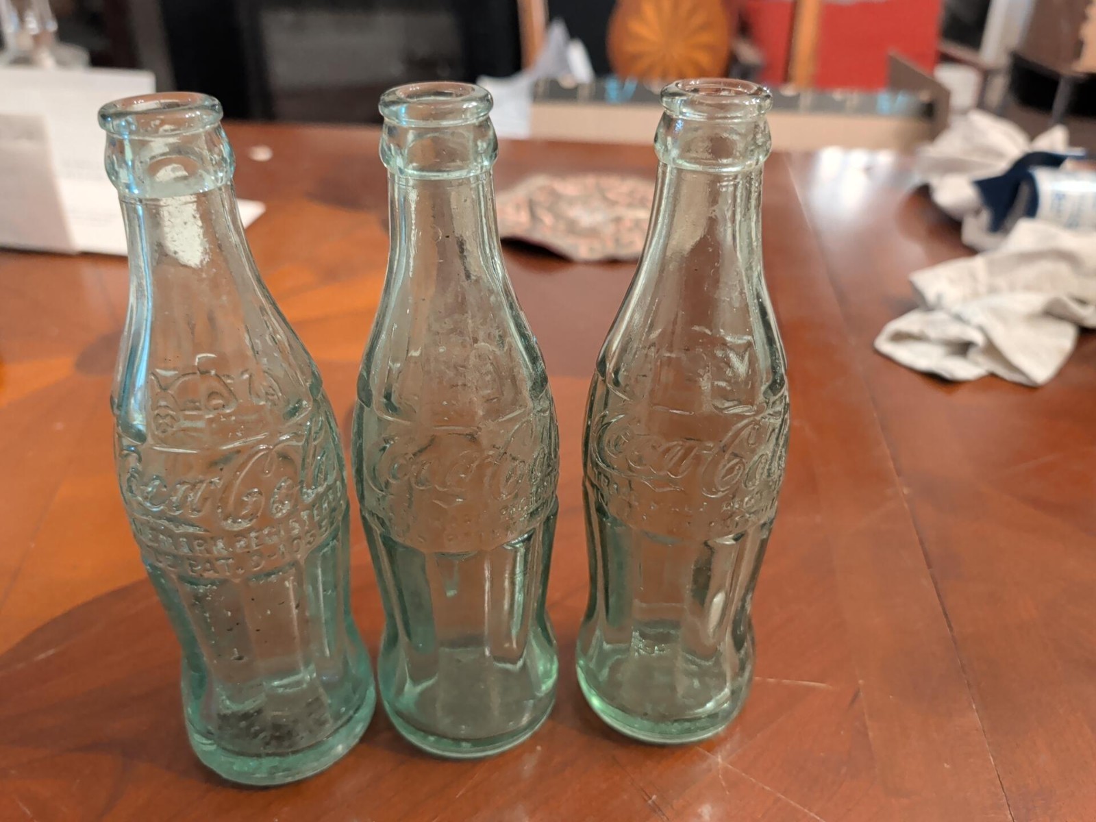 Lot of 3 original vintage 1950s Coca-Cola embossed contour / hobble-skirt glass
