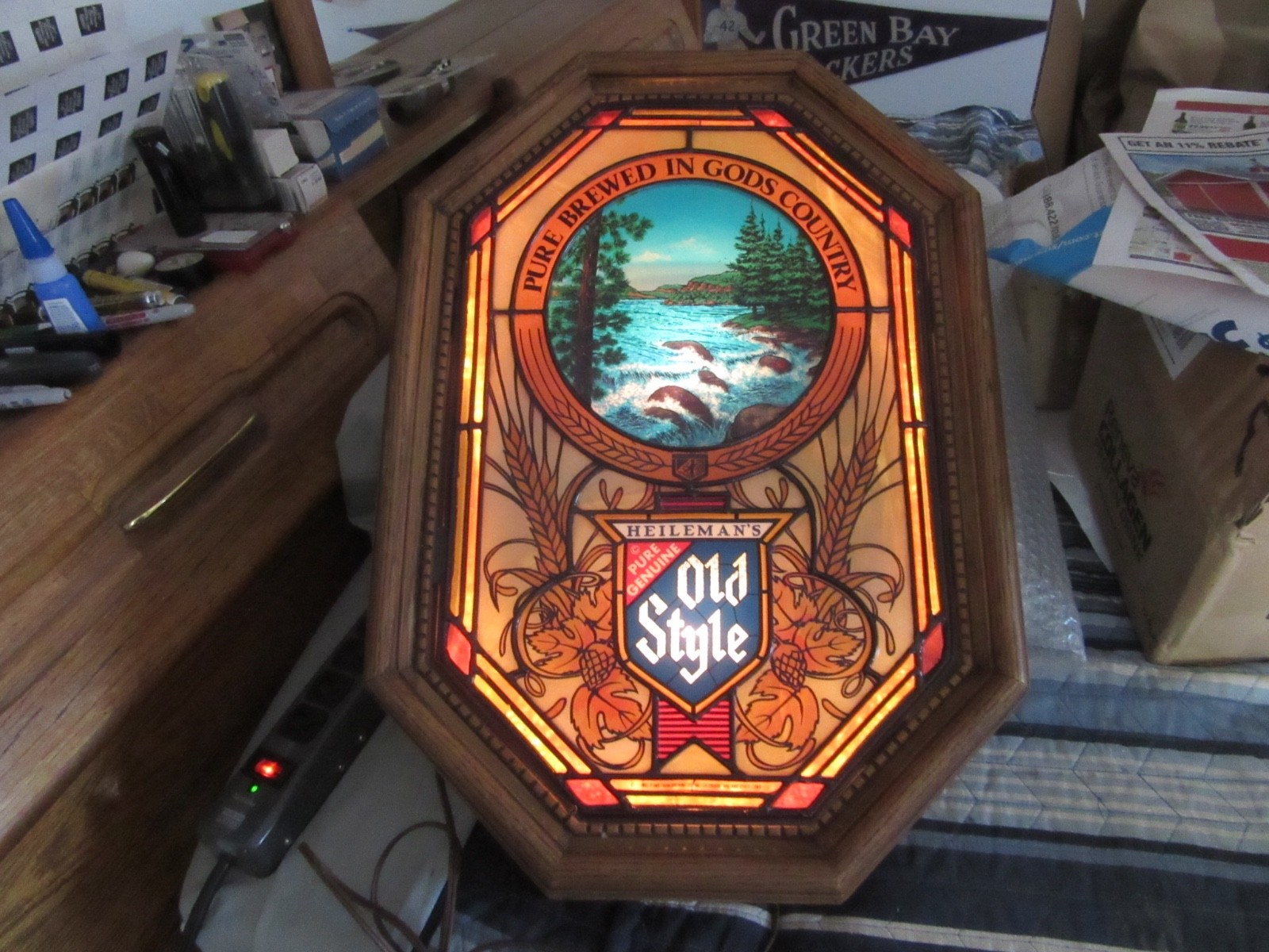 Vintage Heilemans Old Style Beer Motion Waterfall Water Sign Works EX Nice W@W