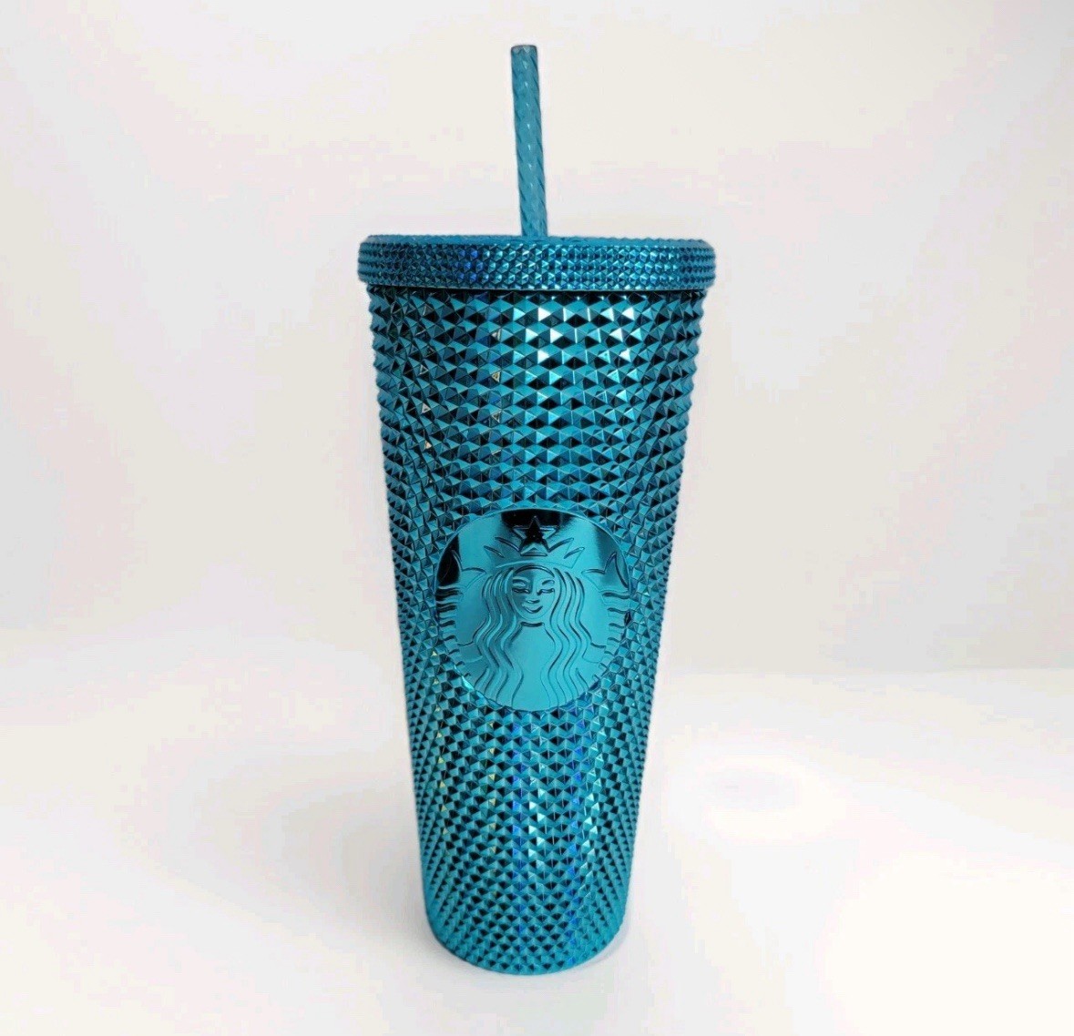 Starbucks 2023 Metallic Chrome Teal Blue Bling Studded 24 oz Cup Tumbler New Starbucks 2023 Metallic Chrome Teal Blue Bling Studded 24 oz Cup Tumbler New