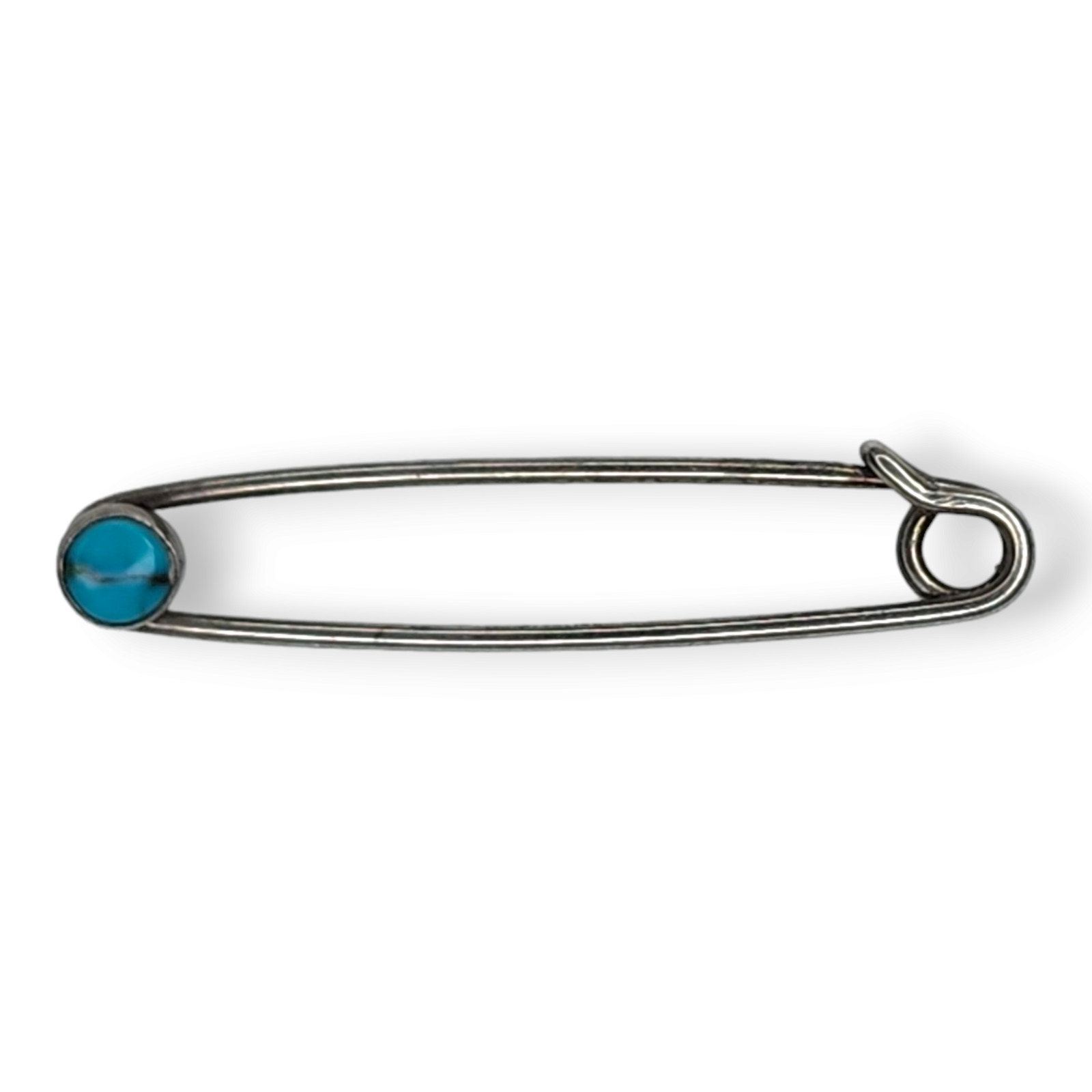 Vintage Southwestern Native American Navajo Sterling Silver Turquoise Safety Pin