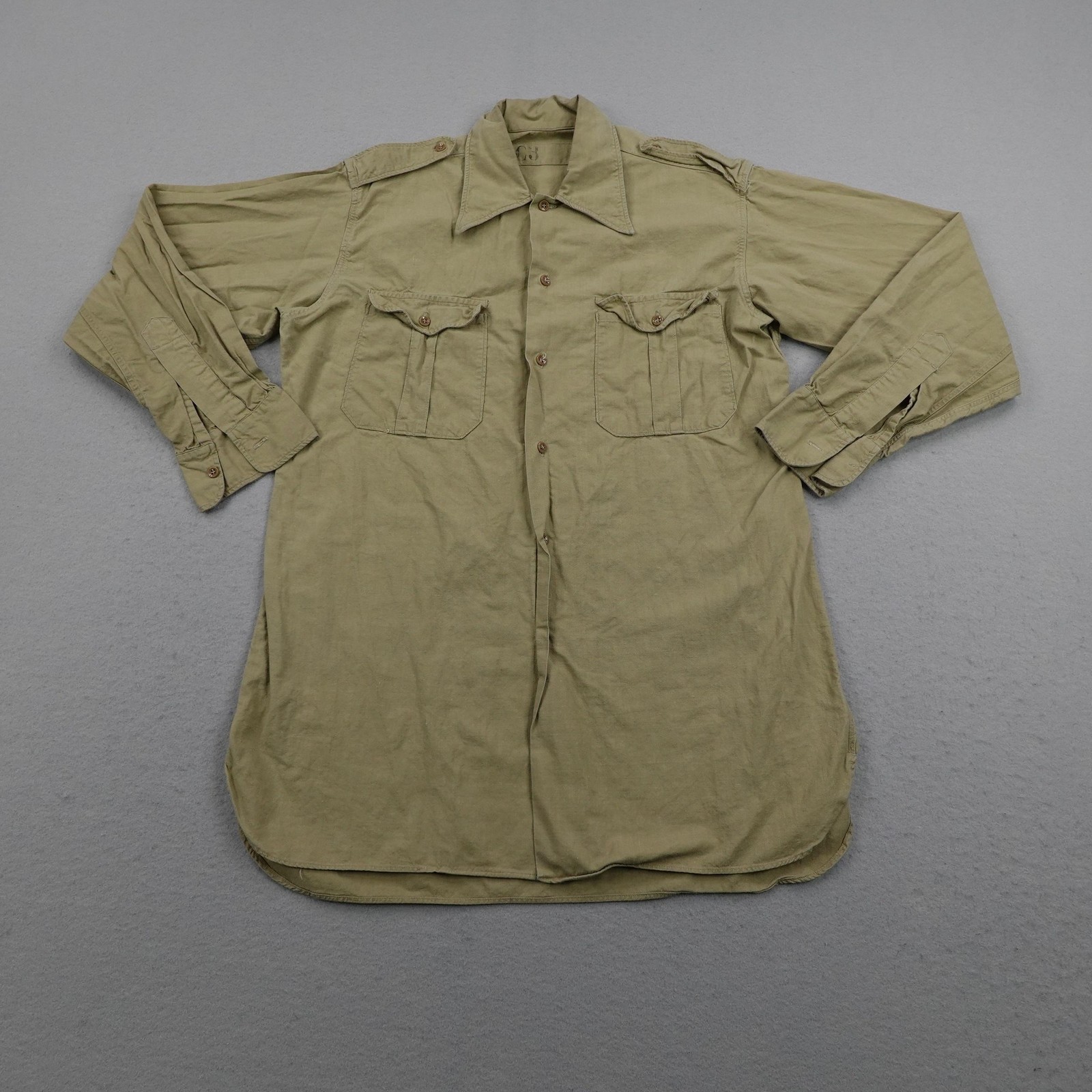 Vintage French Army Shirt C3 Khaki Beige Military Officer Safari 50s 1954 France