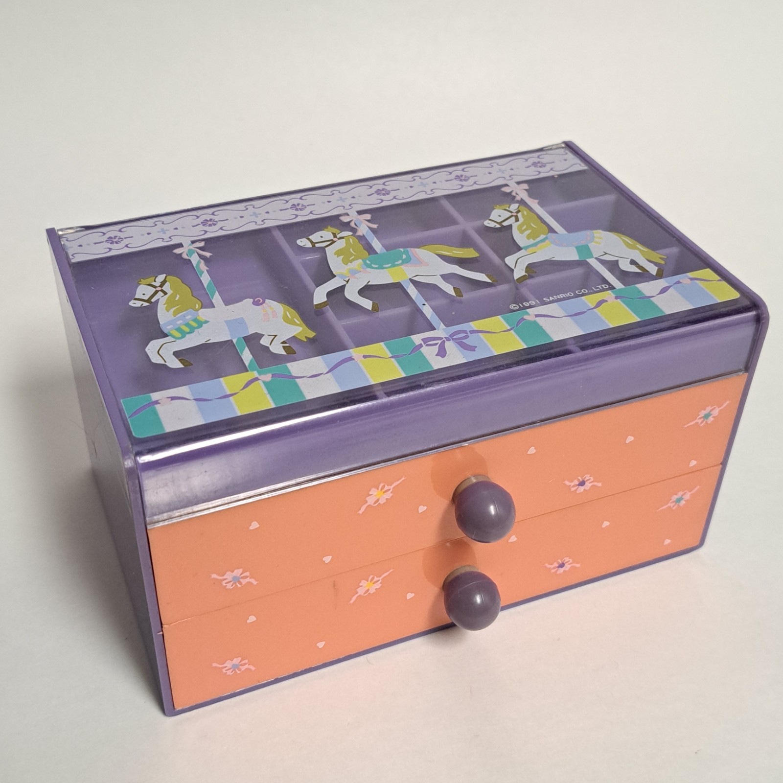 Vintage 1991 Sanrio Carousel Horses Jewelry Box Pink Purple Organizer Ponies Vintage 1991 Sanrio Carousel Horses Jewelry Box Pink Purple Organizer Ponies