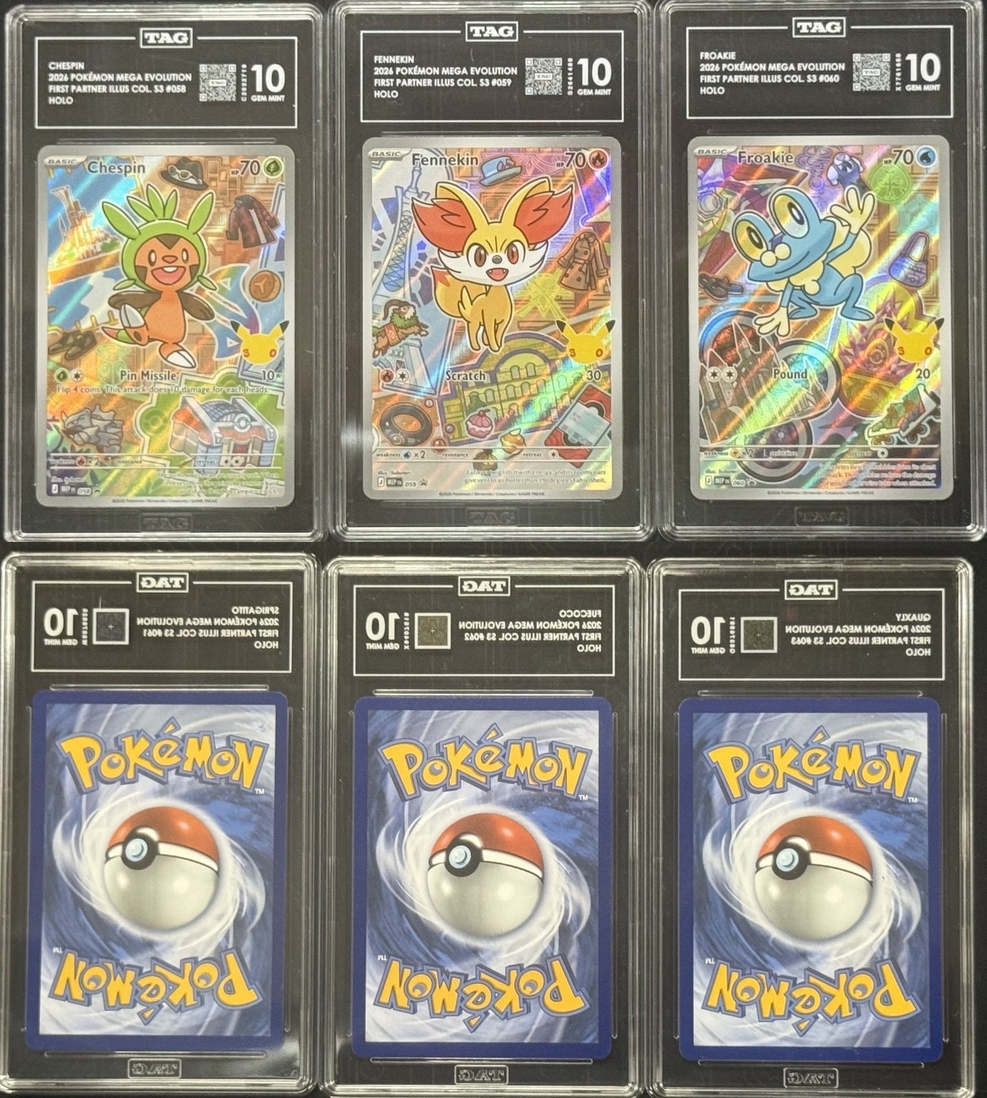 Chespin Fennekin Froakie Pokemon First Partner Series 3 3x Lot Tag 10 PSA # Chespin Fennekin Froakie Pokemon First Partner Series 3 3x Lot Tag 10 PSA #