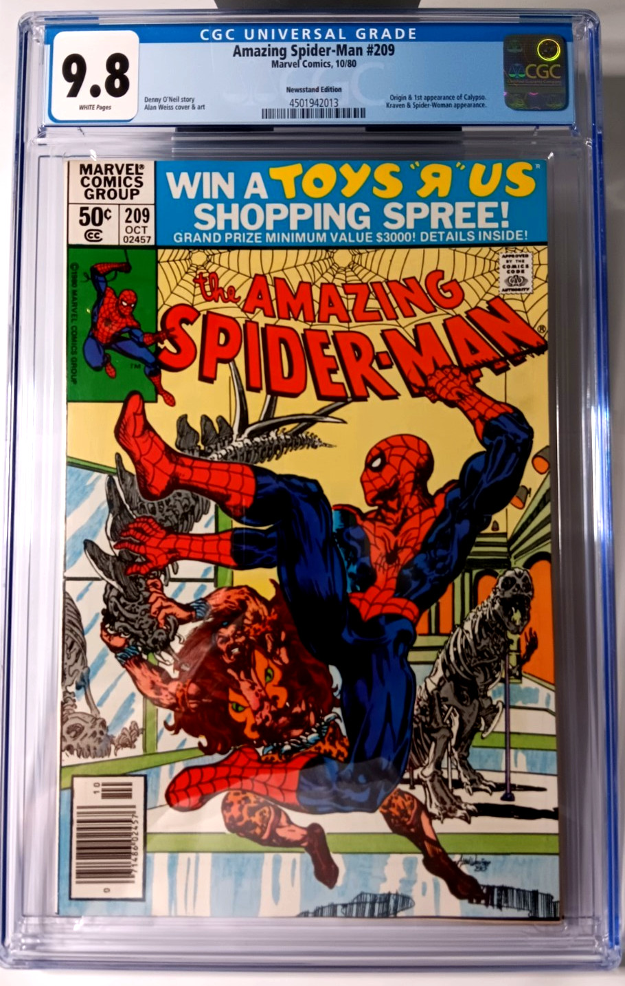 Amazing Spiderman # 209 (Marvel Comics, 10/1980) CGC 9.8 White Pages. Newsstand.