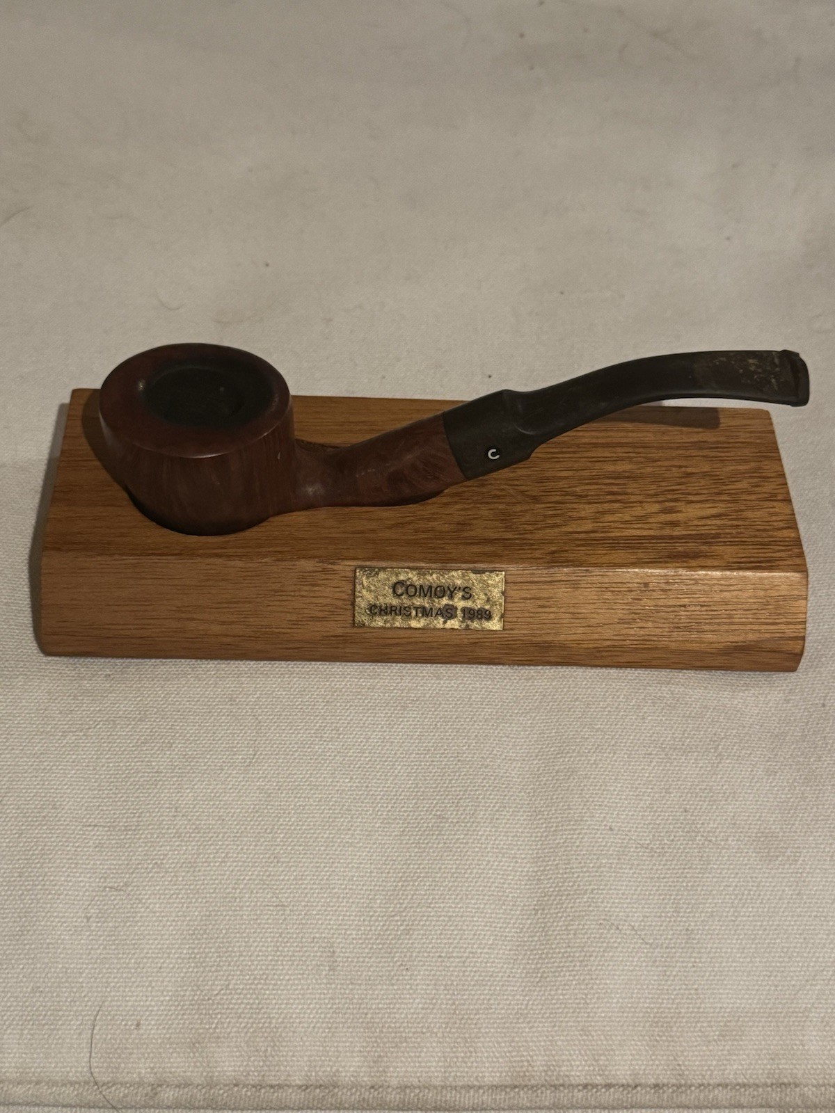 Vintage Comoy’s of London 1989 Christmas Briar Tobacco Pipe and Wood Stand
