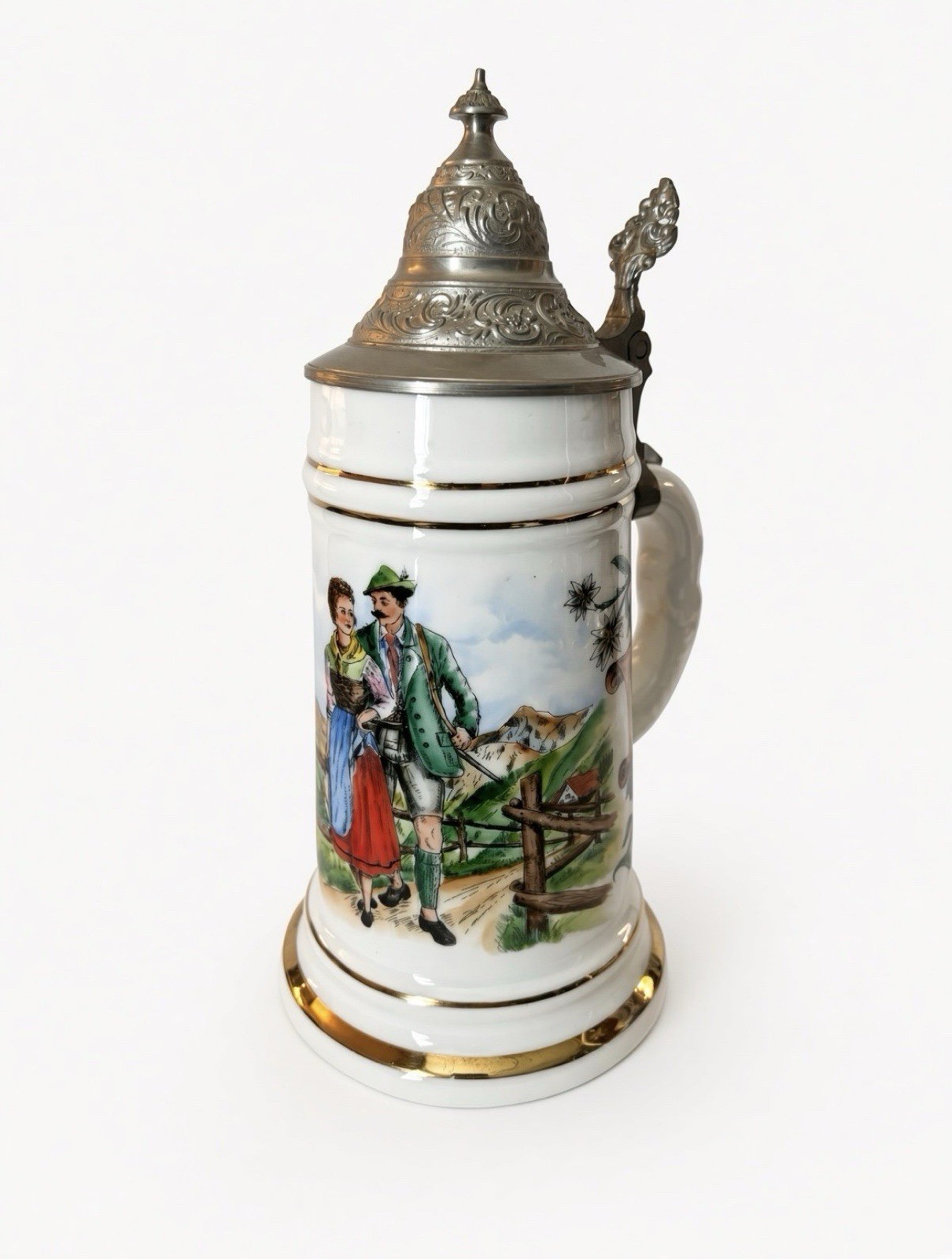 Beer Stein German Regimental Beer Stein . Pewter Lid
