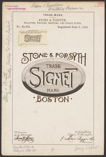 Boston Mass 1890s Stone & Forsyth Signet Trade Mark Wrapping Paper Print