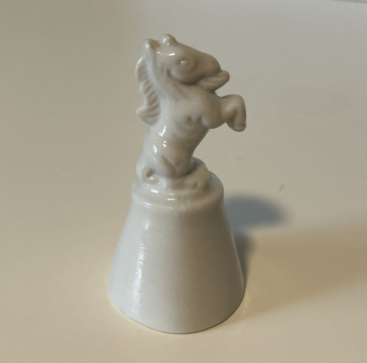 Vintage White Porcelain Horse Figurine Bell 4” Tall