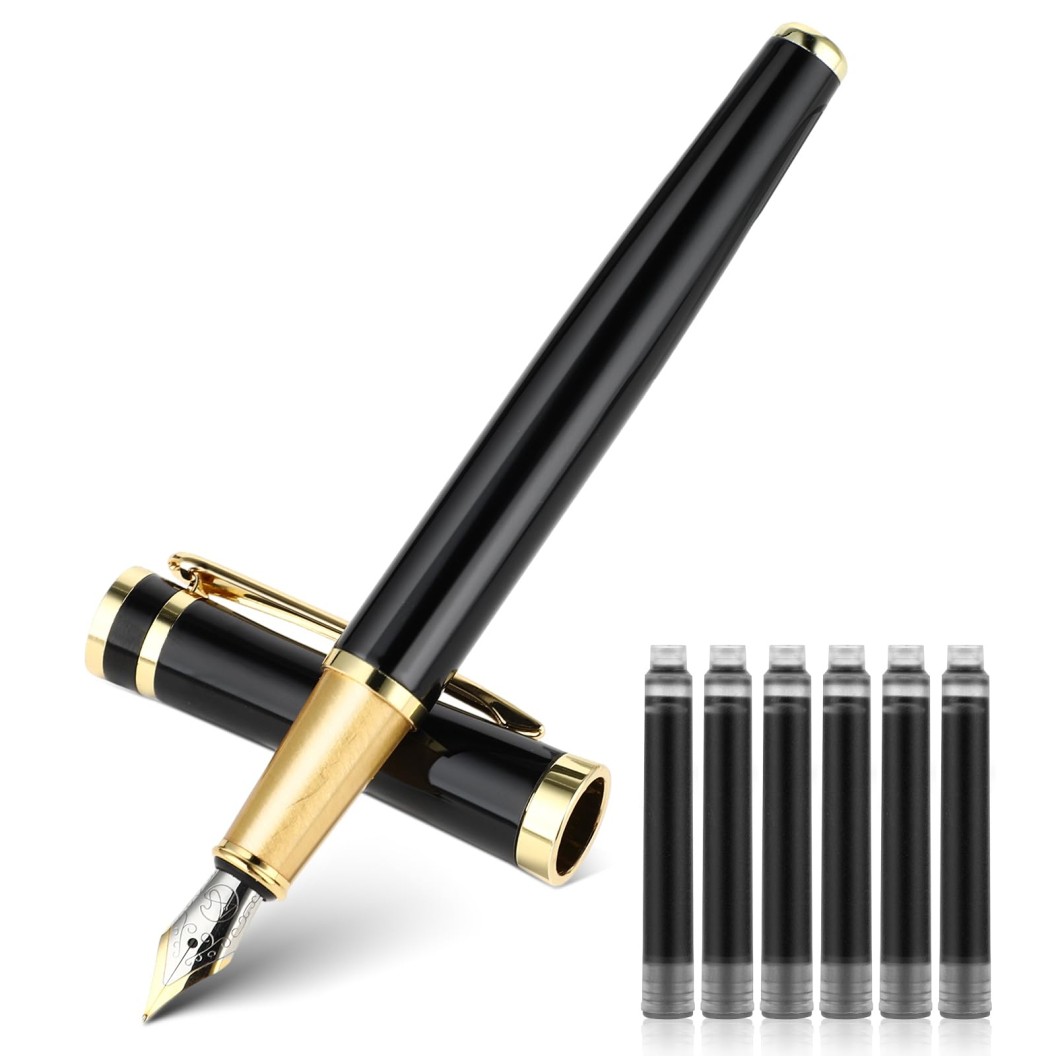 TIESOME Luxury Metal Fountain Pen Set, 0.5mm Fine Nib Fountain Pen with 6 Pcs 2.