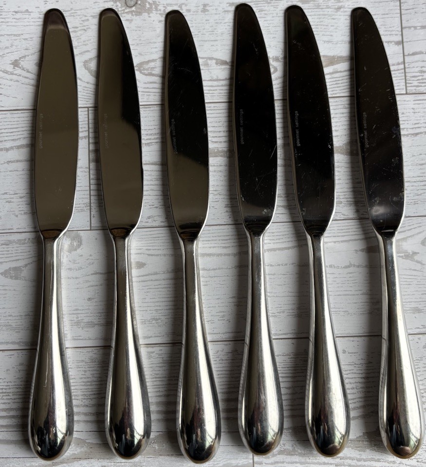 Gourmet Settings Modern Hollow Dinner Knives Set Of 6 Stainless 10”