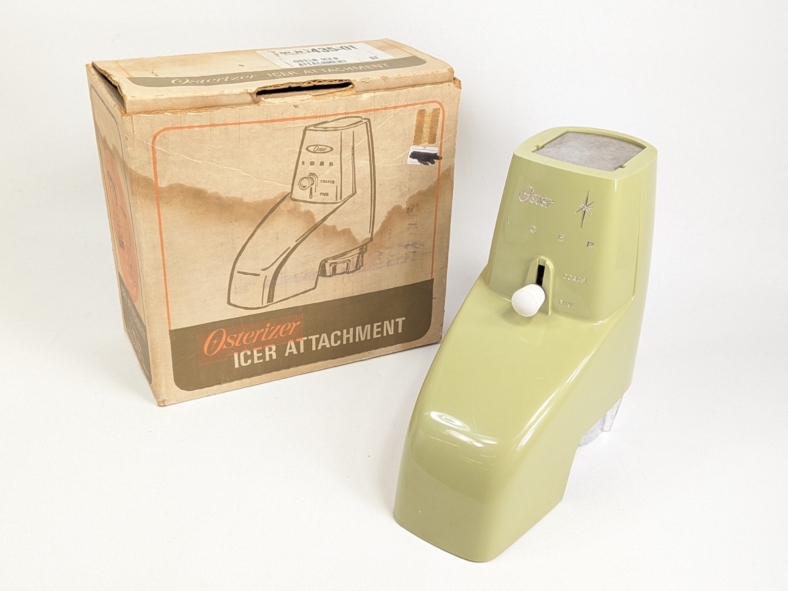 Vintage Osterizer Icer Attachment 435 Avocado Green Blender Ice Crusher W/ Box