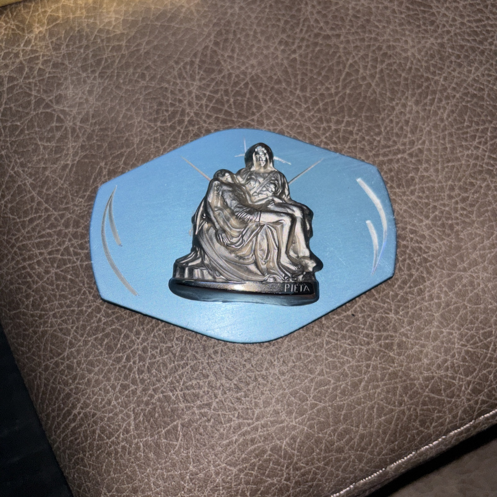 VINTAGE La Pieta Mary Holding Jesus  Metal Magnet Rare