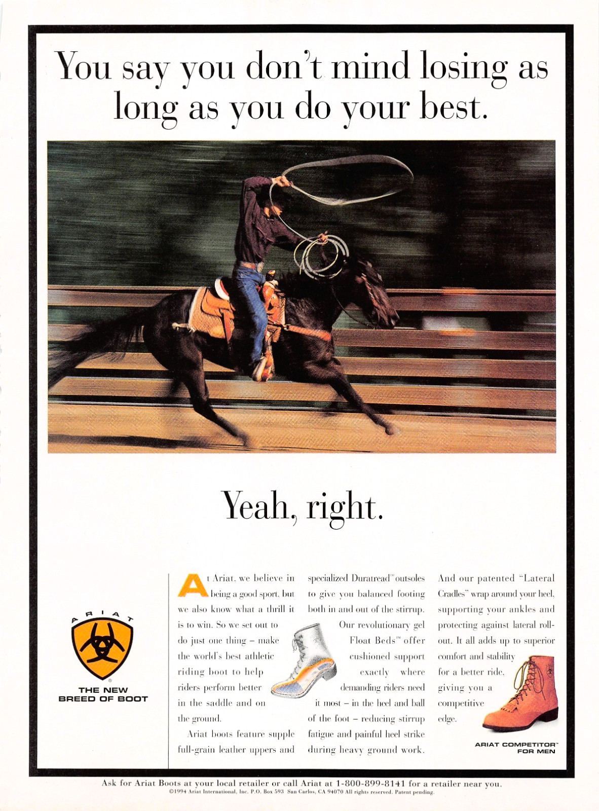Ariat Competition Men's Riding Boot New Breed Of Boot Vintage 1994 Mag Print Ad