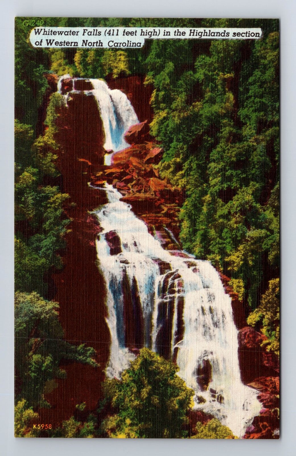 Pisgah National Forest NC-North Carolina, Whitewater Falls, Vintage PC Postcard
