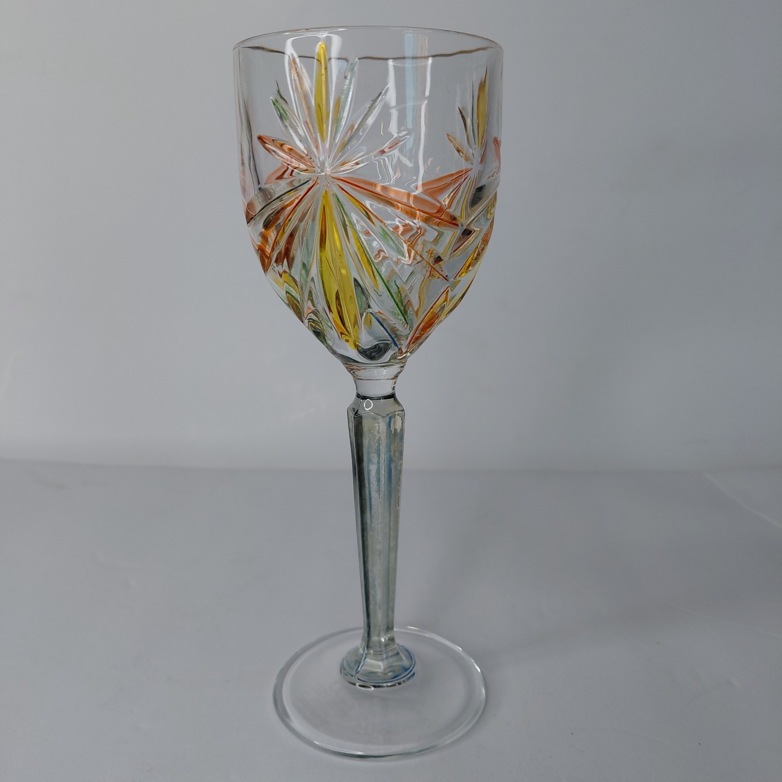 CC Zecchin Murano Italy Wine Glass Crystal Hand Painted Starburst Multicolor