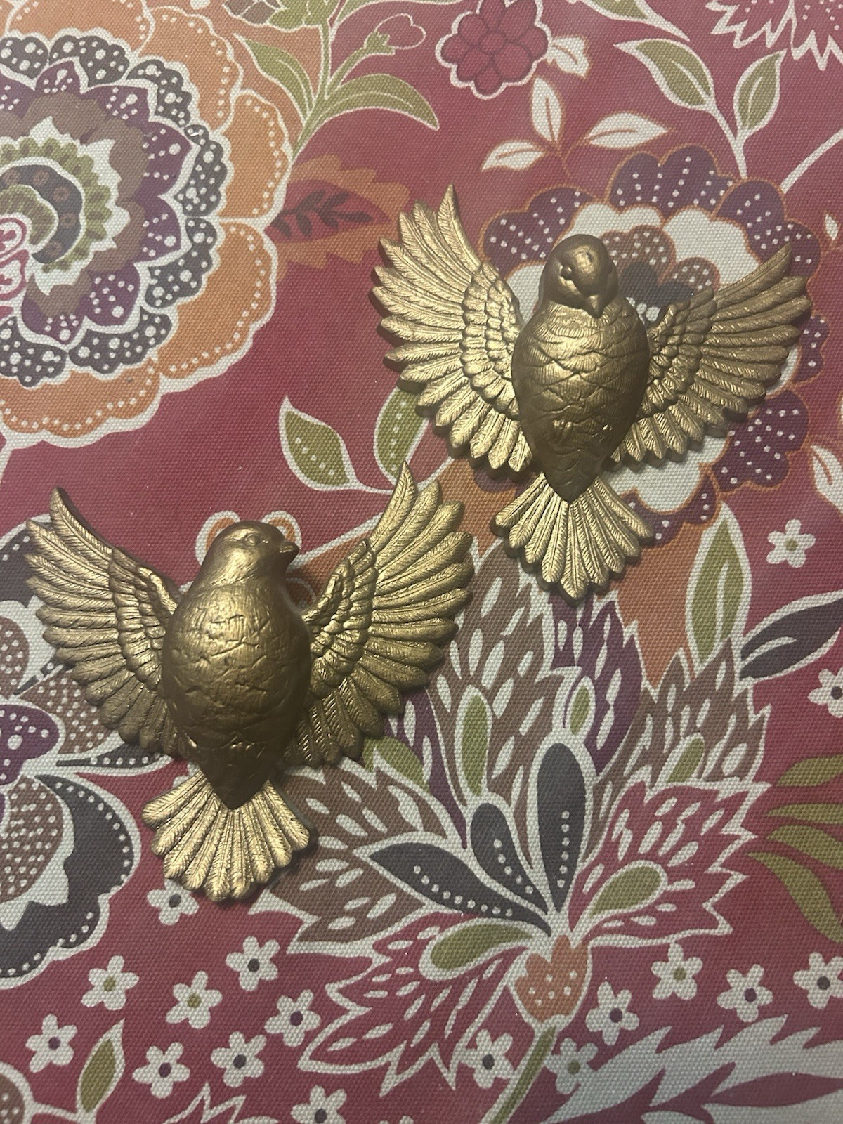 Vintage Burwood 1980s Doves #2685-1 + 2 Wall Hanging Decoration Birds Gold 80s