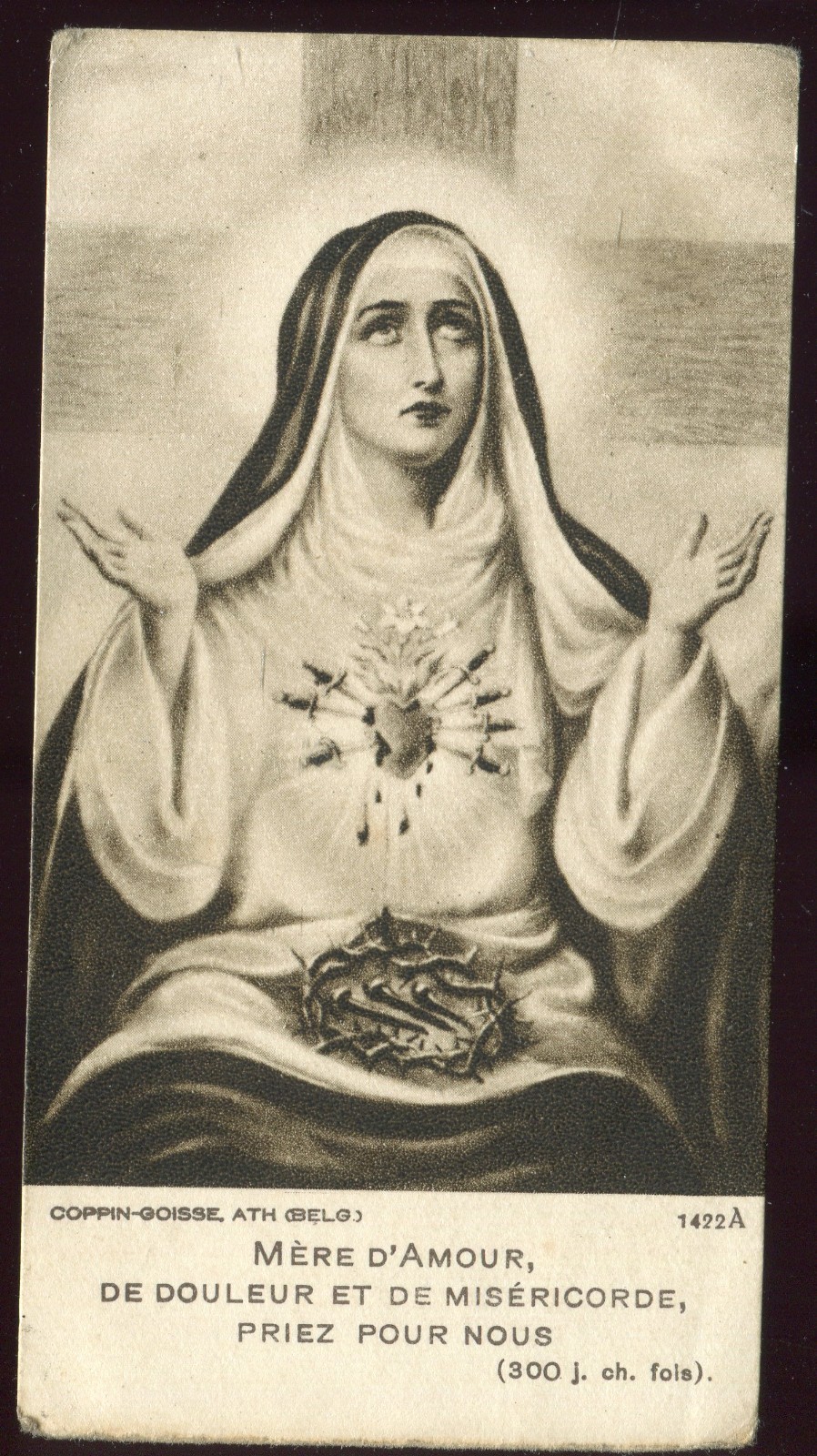 ANTIQUE  HOLY  CARD OF OUR LADY OF SEVEN PAINS