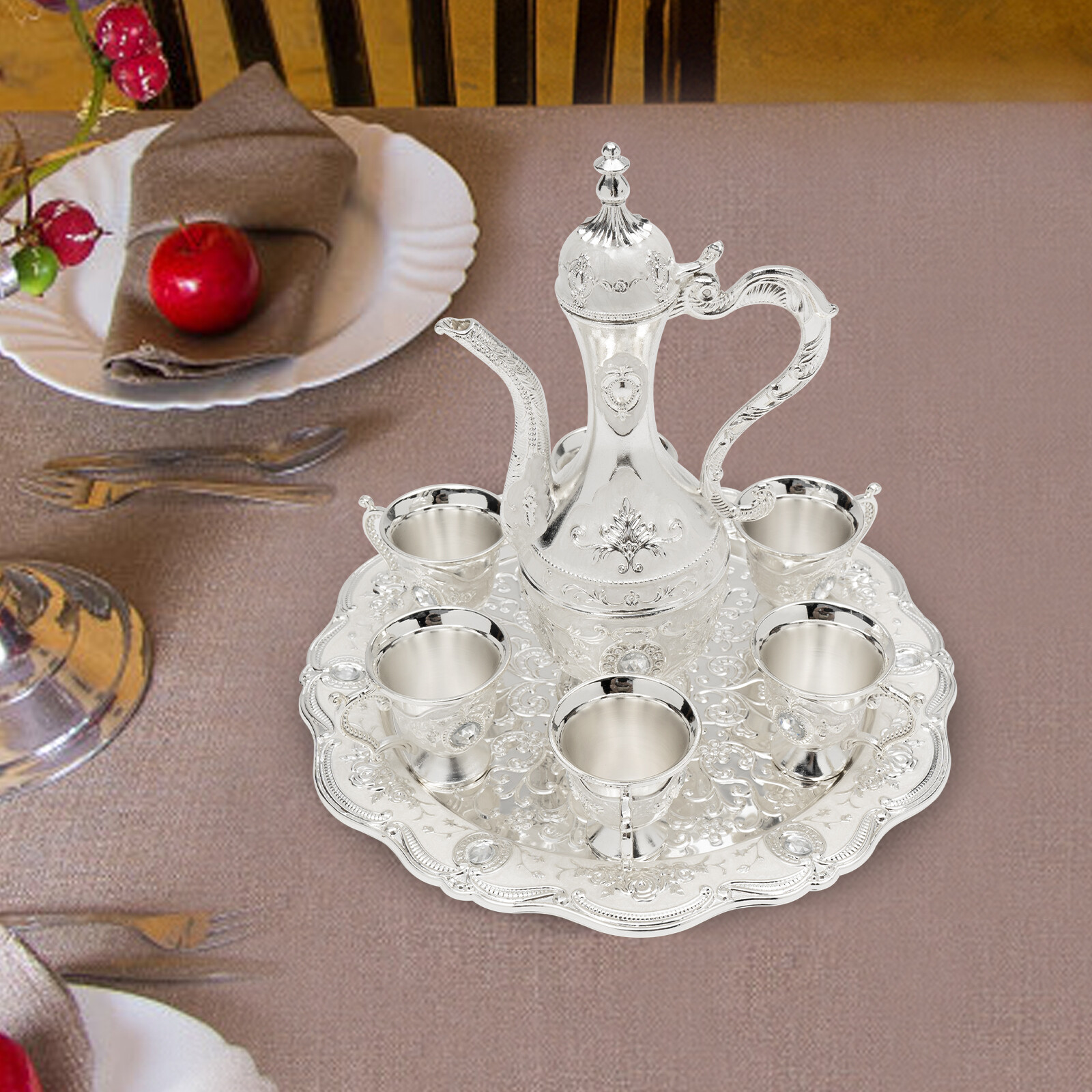 Vintage Tea Set Turkish Coffee Set Wedding W/ Pot 6 Cups For Birthday Home Decor