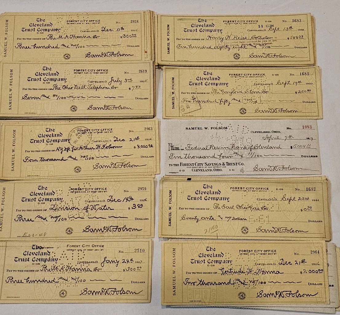 Antique Lot of 150 Cancelled Checks Samuel W. Folsom Cleveland OH 1904 - 1928 L2