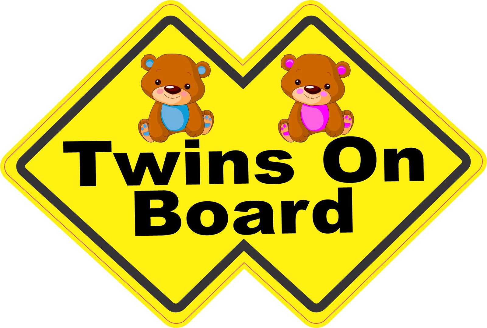 StickerTalk Twins On Board Boy Girl Vinyl Sticker Bear Design 6x4 inches