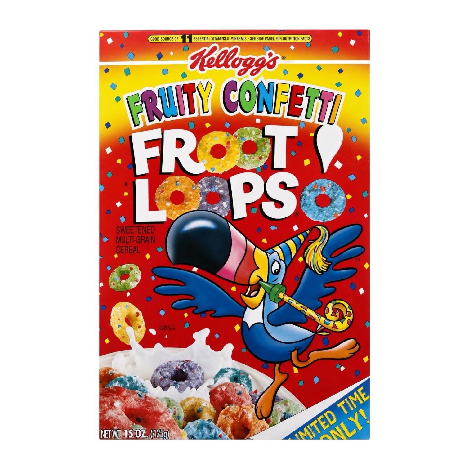 ULTRA RARE 1997 Kellogg’s Fruity Confetti Froot Loops Cereal Box SEALED