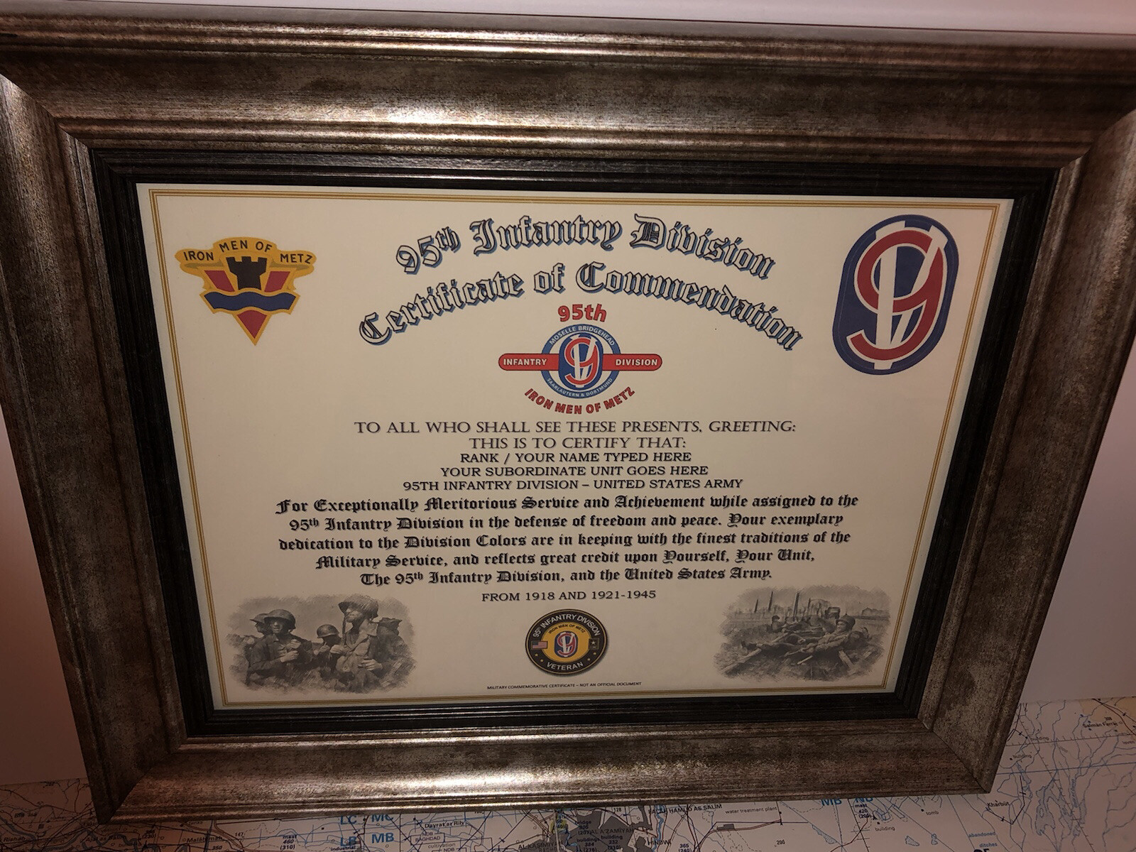 95TH INFANTRY DIVISION / COMMEMORATIVE - CERTIFICATE OF COMMENDATION