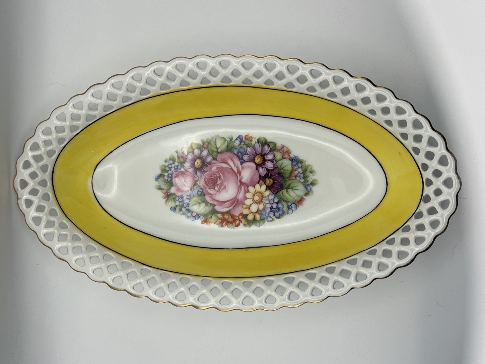 VTG Porcelain HAND-painted Schuman Bavarian Reticulated serving dish 11.5” Rose 