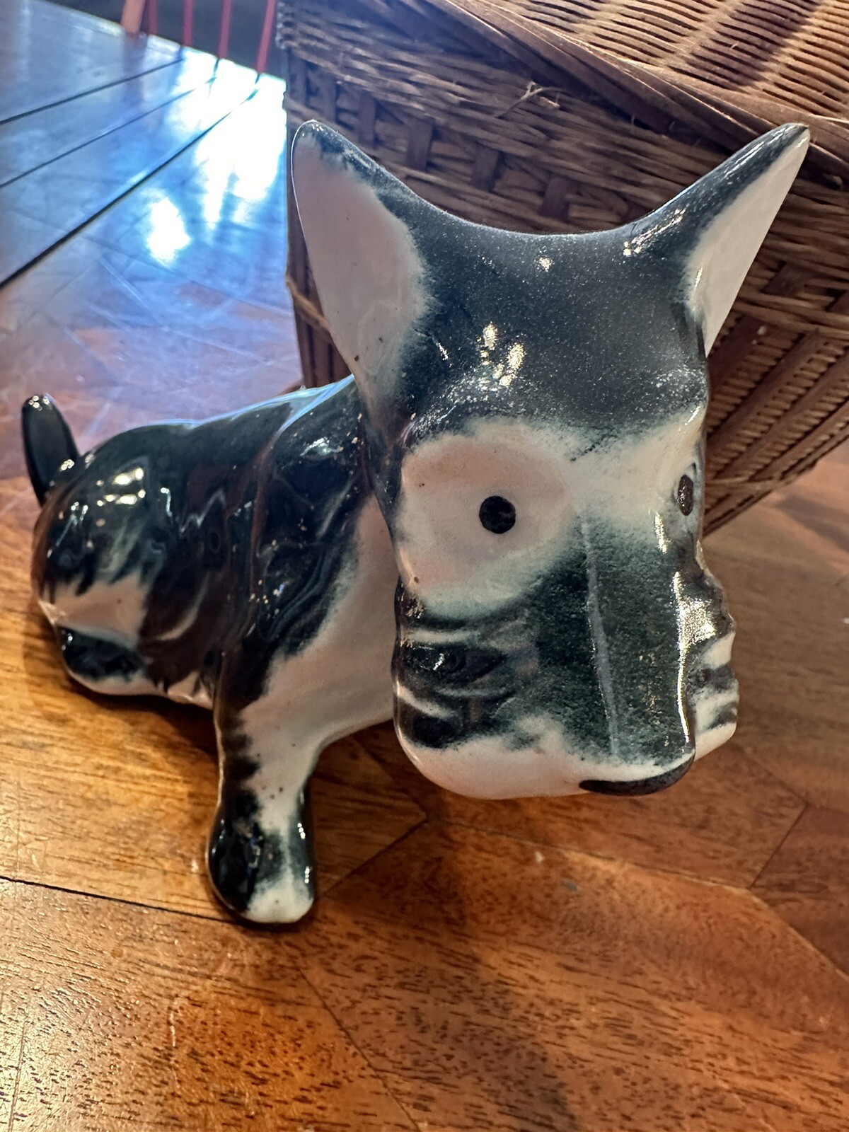 Vintage Schnauzer Terrier Dog Figurine Blue & White 5