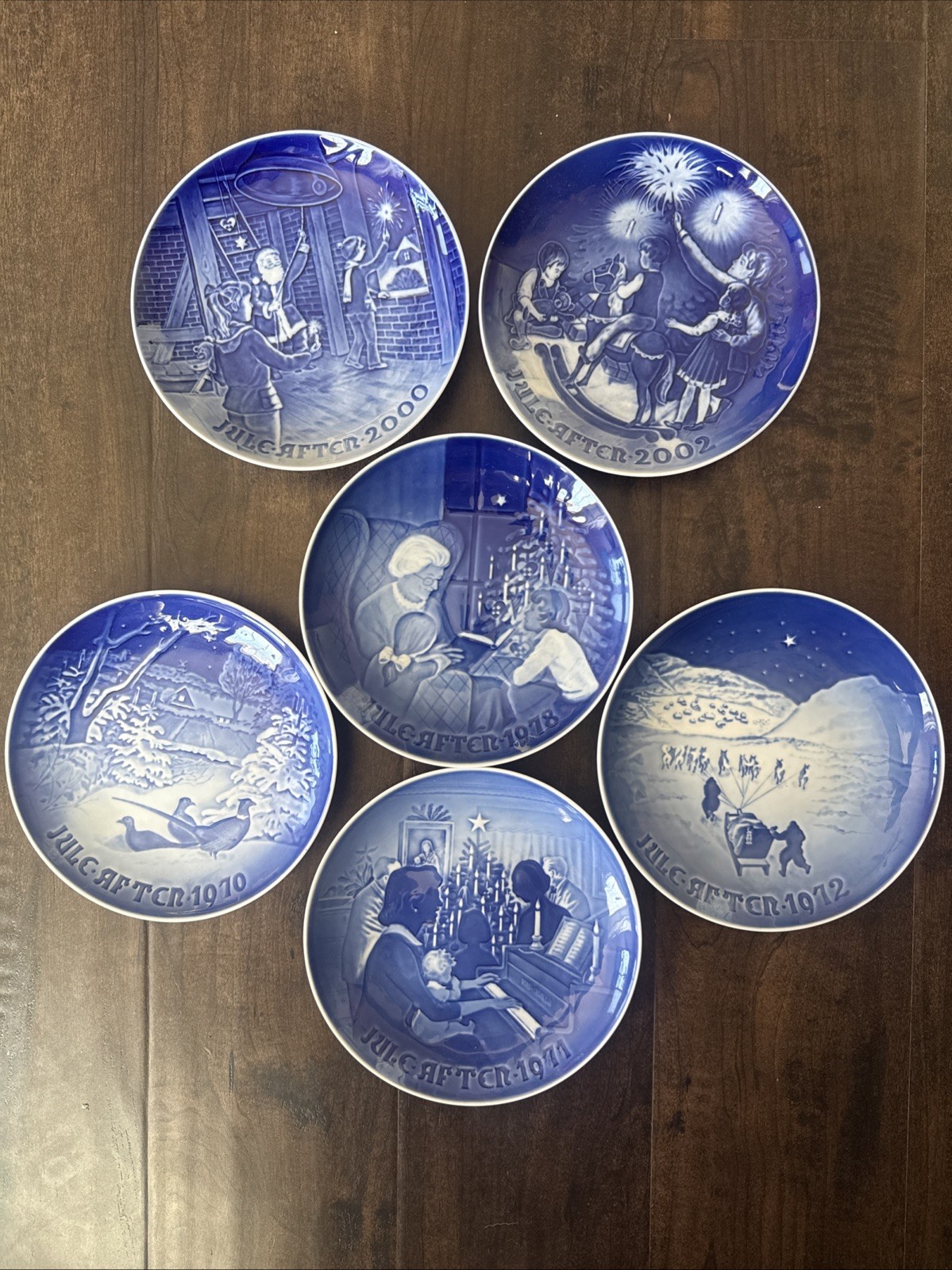 Vintage B&G Denmark Set of 6 Blue Christmas Plates 1970 1971 1972 1978 2000 2002