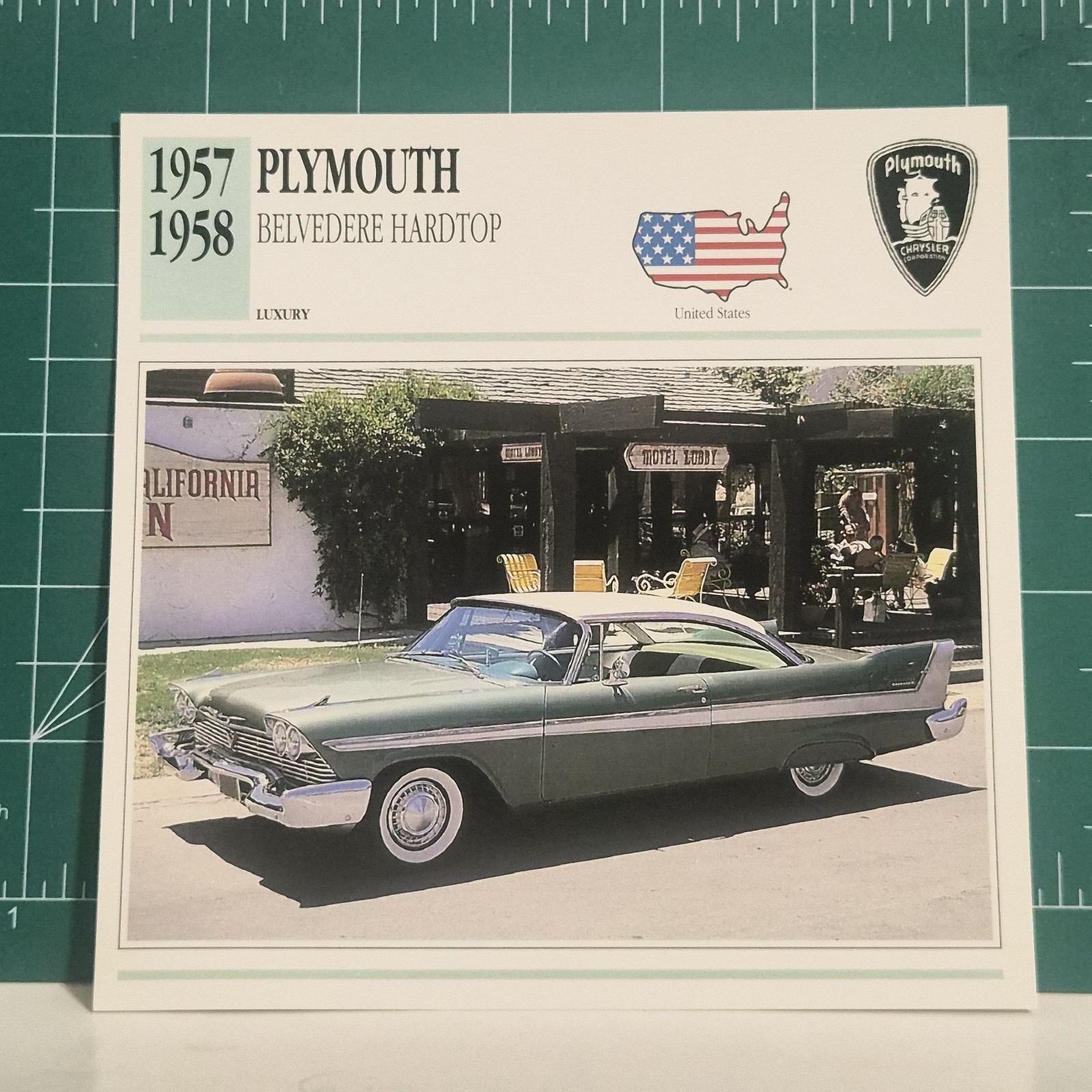 1957 1958 Plymouth Belvedere Hardtop Classic Car Collector Info Card Vtg 1991
