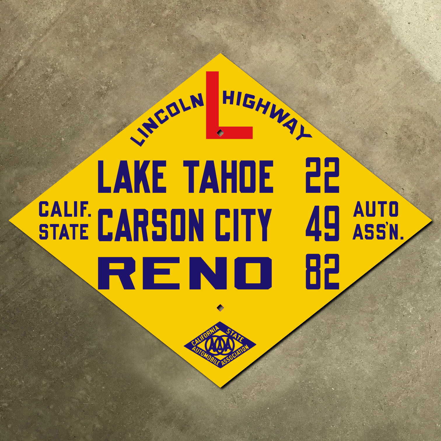 Tahoe Carson Reno California CSAA Lincoln Highway road sign auto club AAA US50