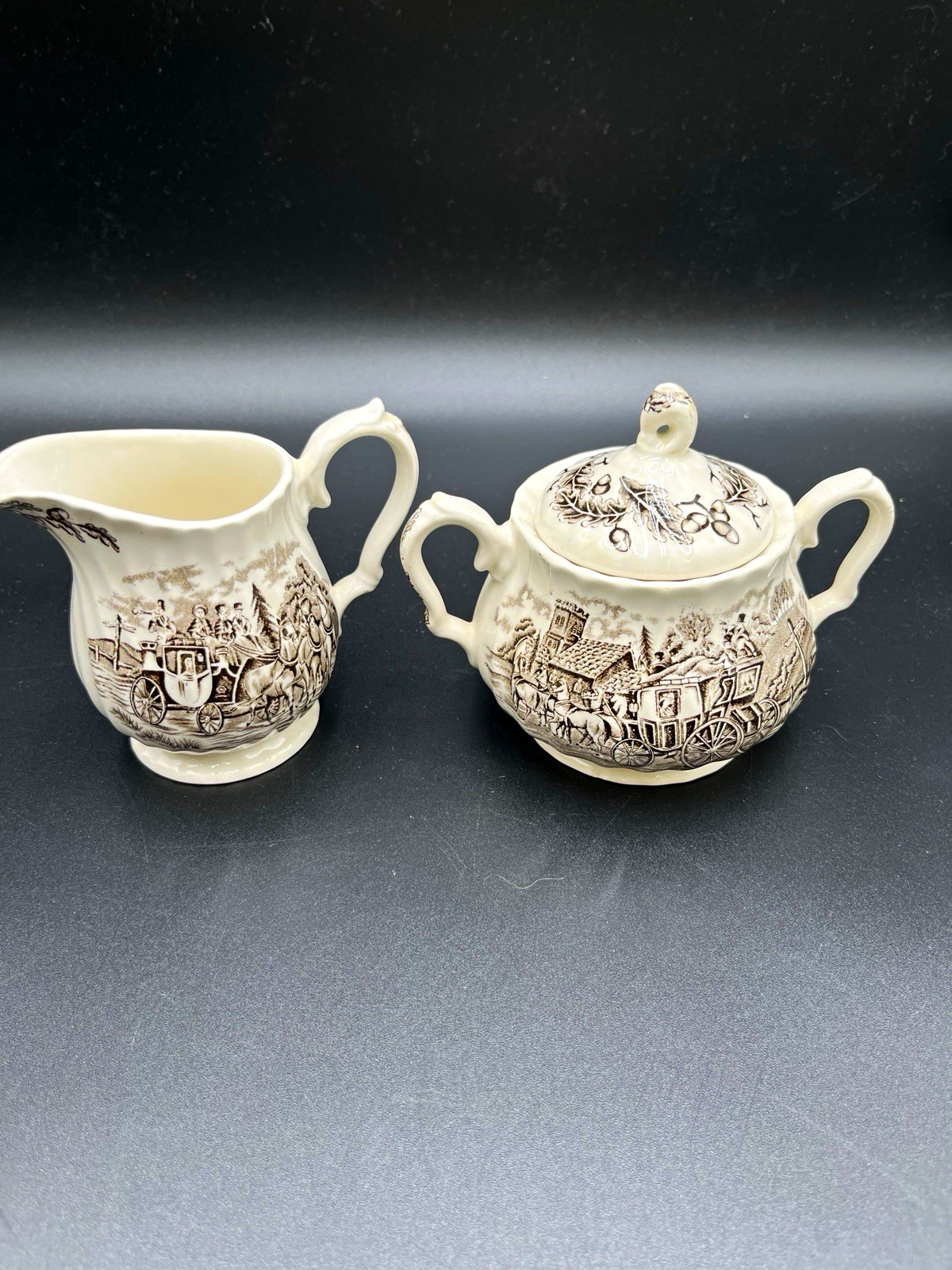 Vintage Royal Mail Staffordshire Ironstone Creamer Sugar Bowl England Brown